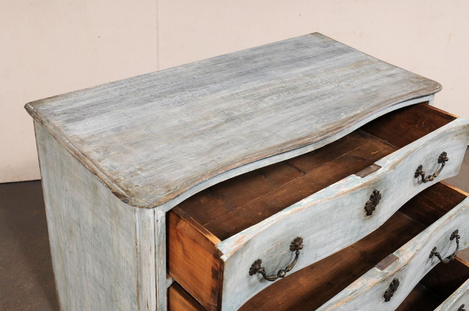 Wood 18th C. French Serpentine 3-Drawer Commode, Blue