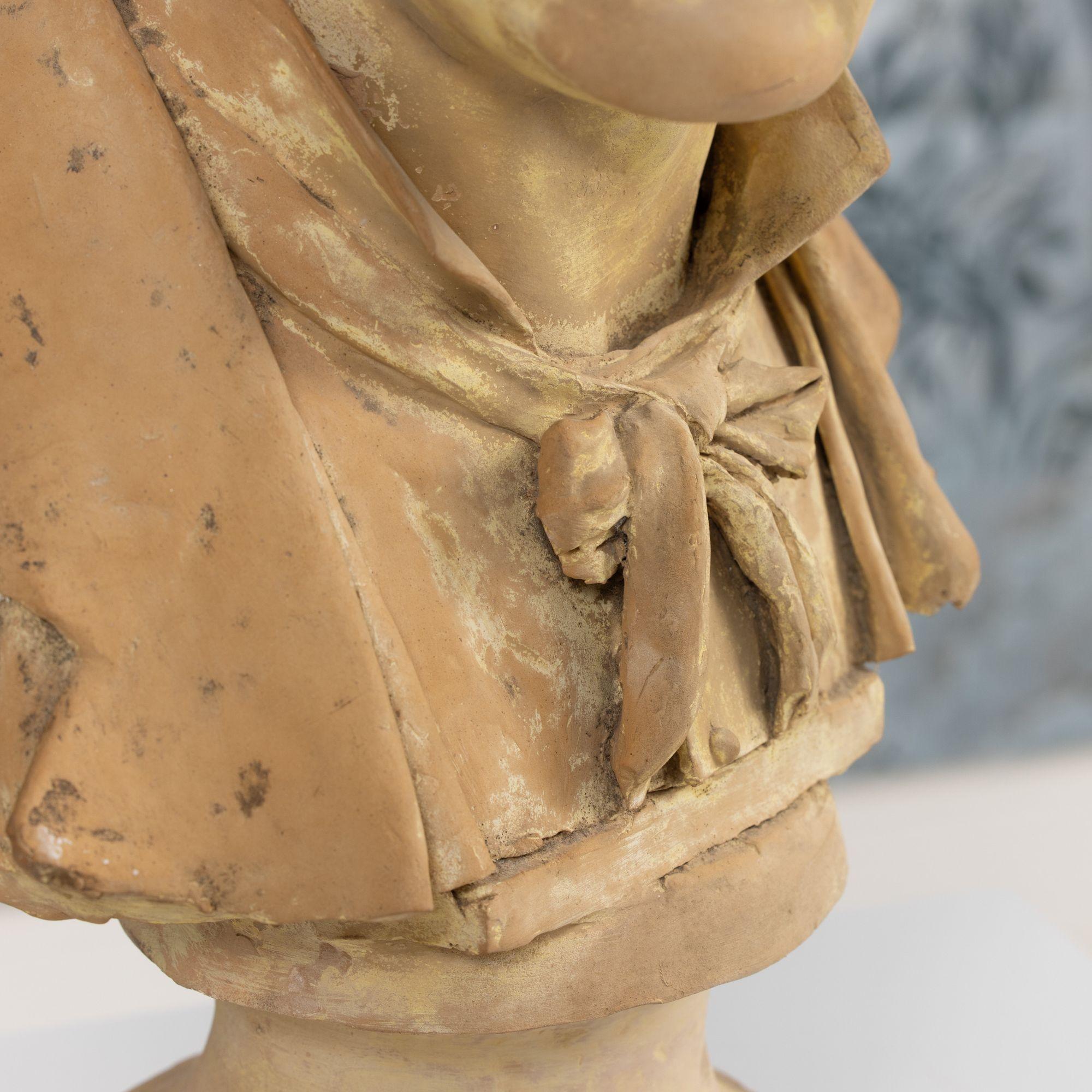 XVIII sec. Busto in terracotta gialla firmato francese di un artista in vendita 7