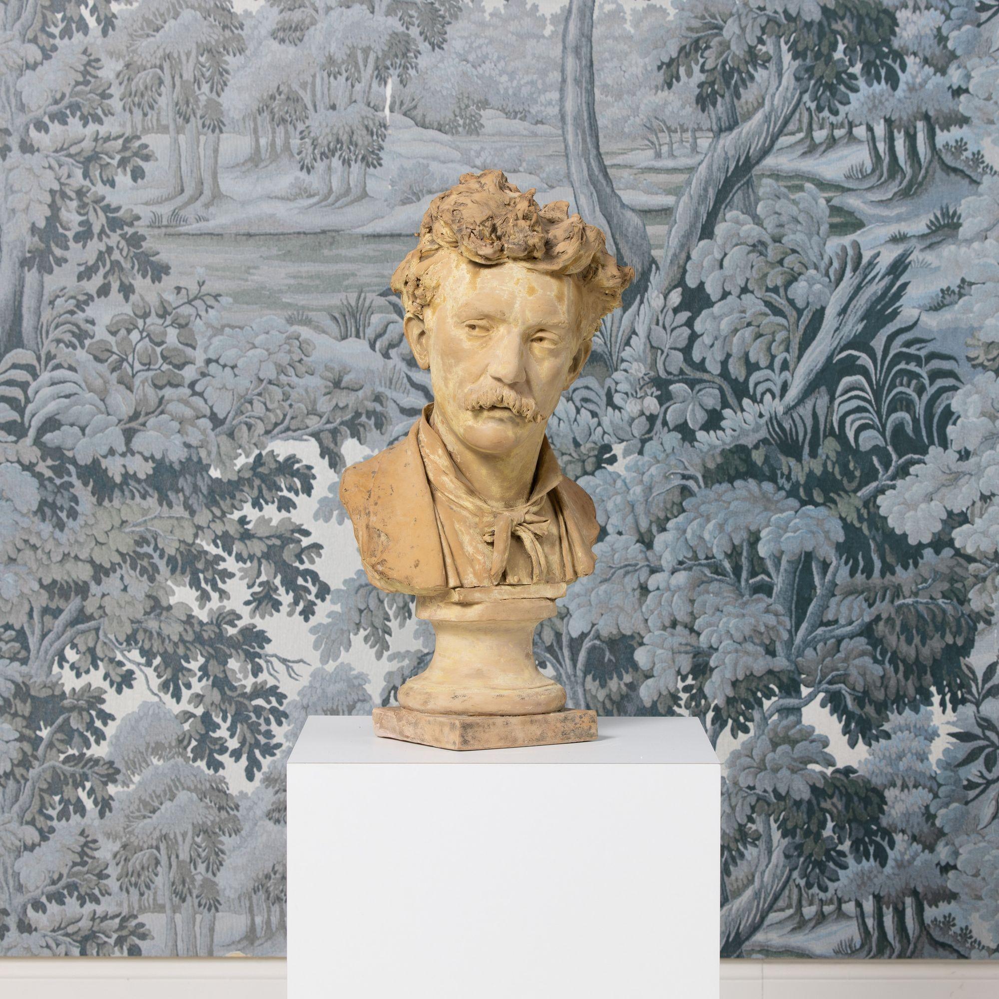 Fino al XVIII secolo XVIII sec. Busto in terracotta gialla firmato francese di un artista in vendita