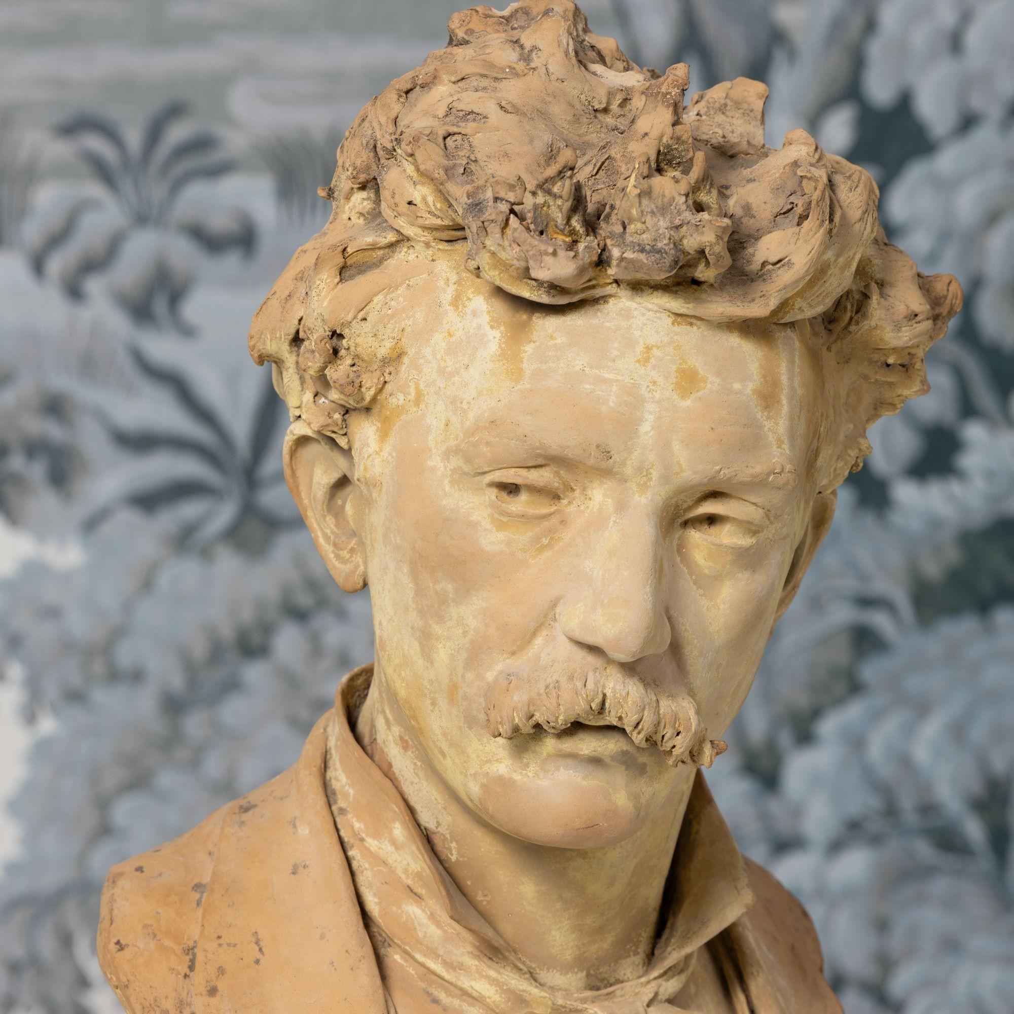 XVIII sec. Busto in terracotta gialla firmato francese di un artista in vendita 2