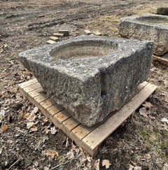 18th C French Square Hand-Carved Limestone Trough/Firepit/Planter  '#1 of Four'