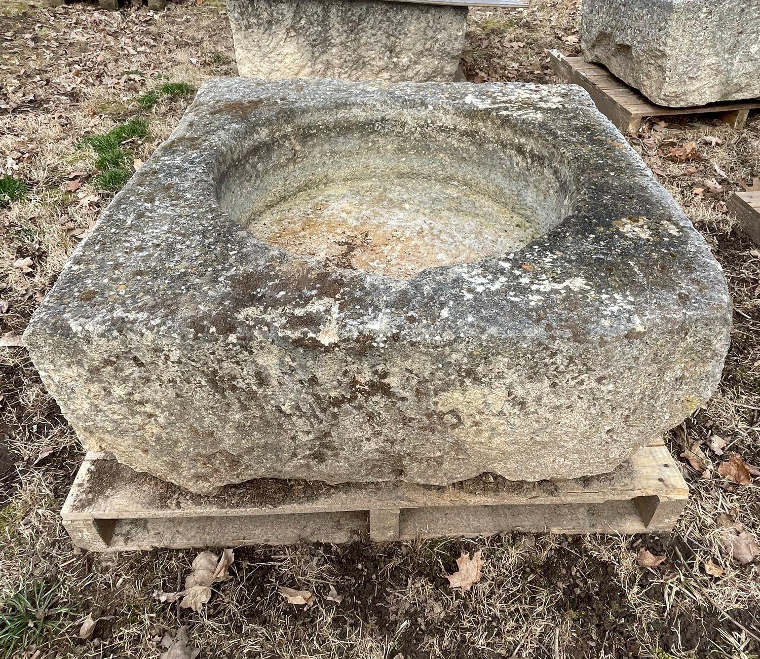 Hand-Carved 18th C French Square Hand Carved Limestone Trough/Firepit/Planter '#2 of Four' For Sale
