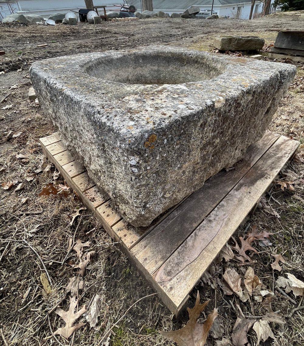 18th C French Square Hand Carved Limestone Trough/Firepit/Planter '#2 of Four' In Good Condition For Sale In Woodbury, CT