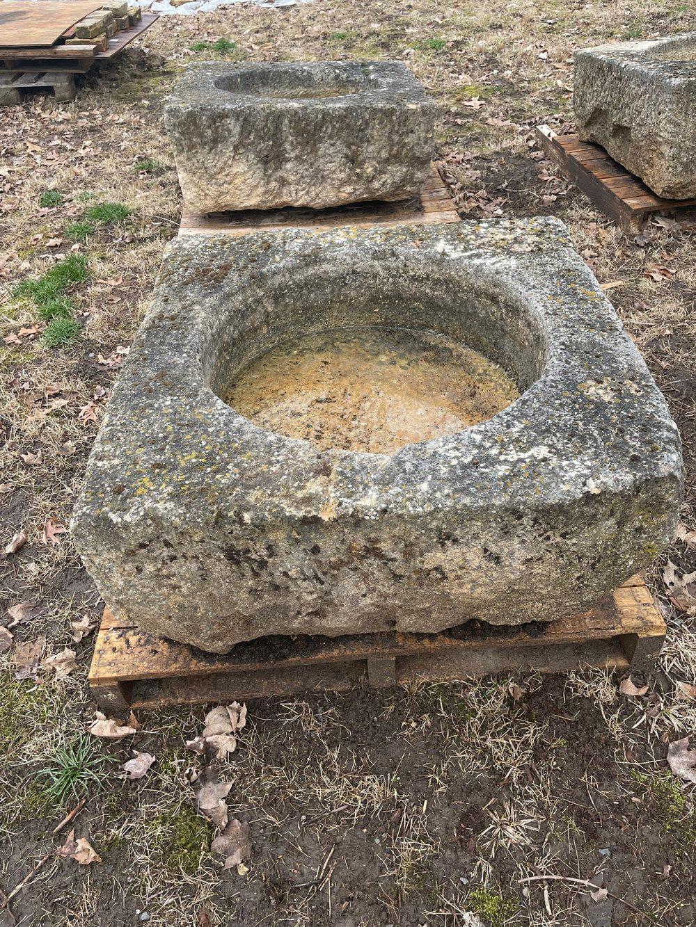 18th C French Square Hand Carved Limestone Trough/Firepit/Planter '#2 of Four' For Sale 2