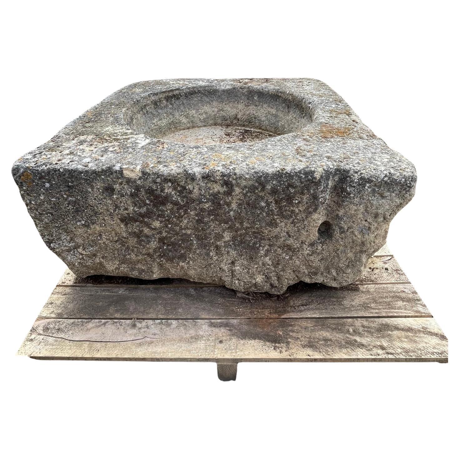 18th C French Square Hand Carved Limestone Trough/Firepit/Planter '#2 of Four' For Sale