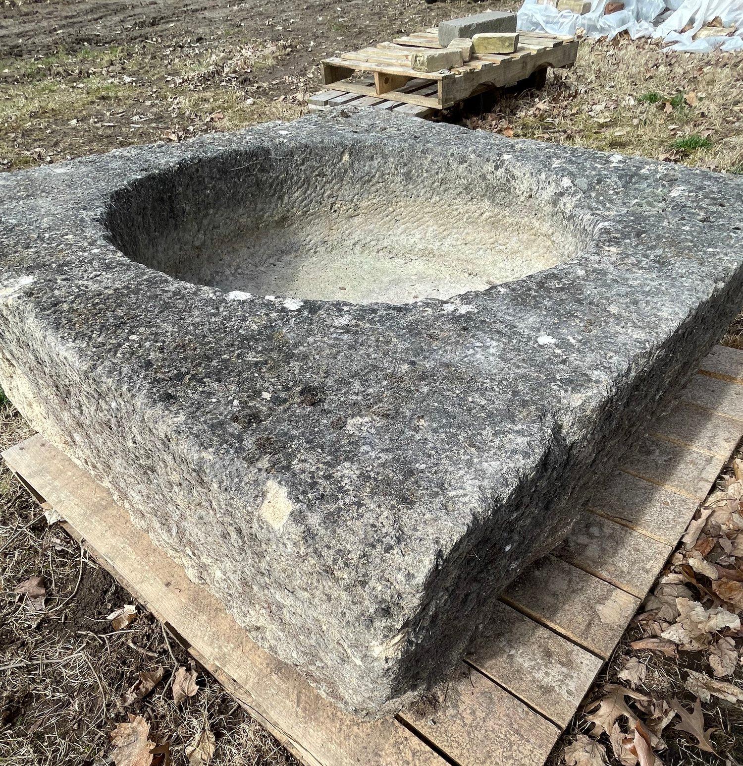 18th C French Square Hand Carved Limestone Trough/Firepit/Planter '#3 of Four' In Good Condition For Sale In Woodbury, CT