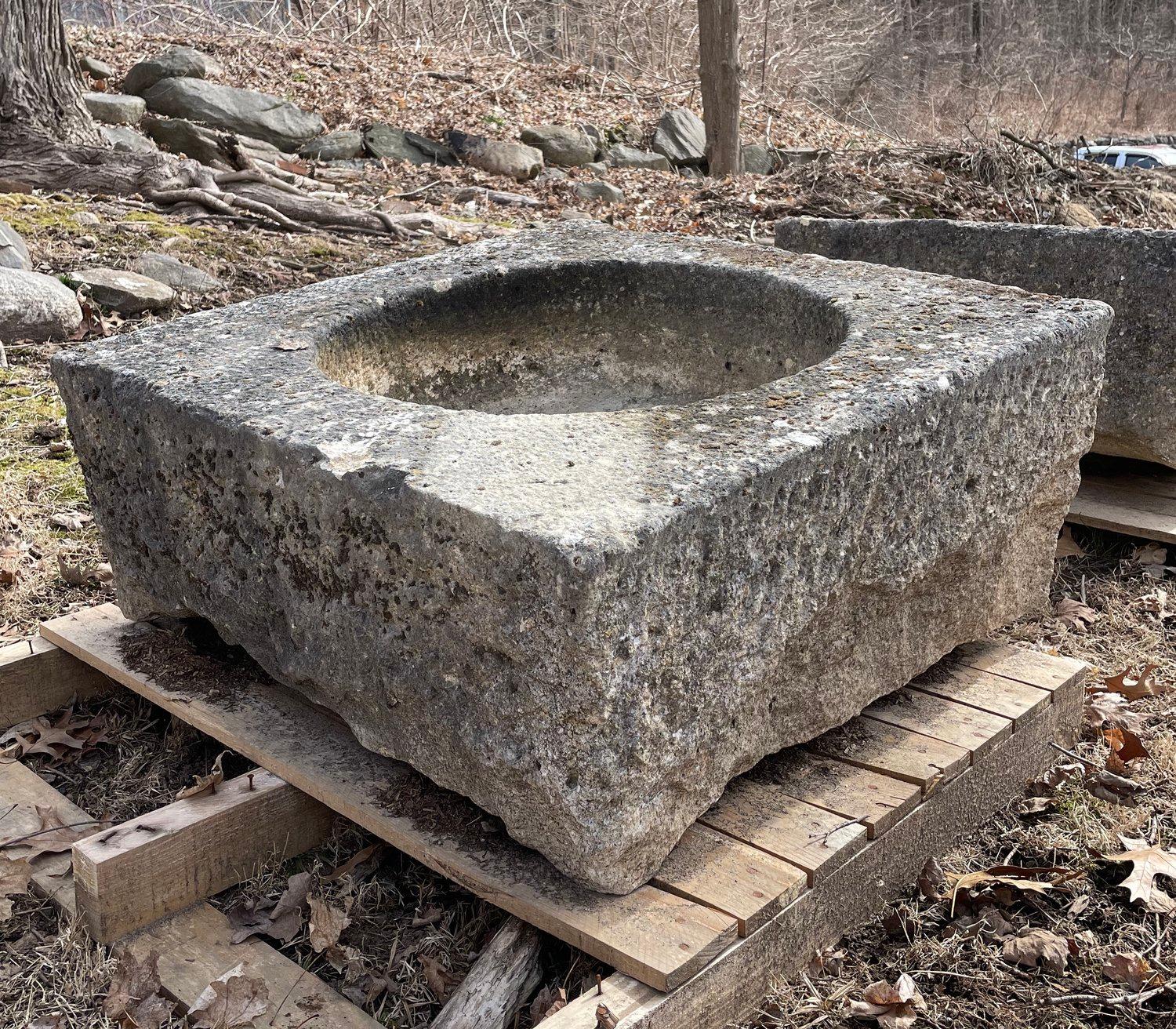 Hand-Carved 18th C French Square Hand Carved Limestone Trough/Firepit/Planter '#4 of Four' For Sale