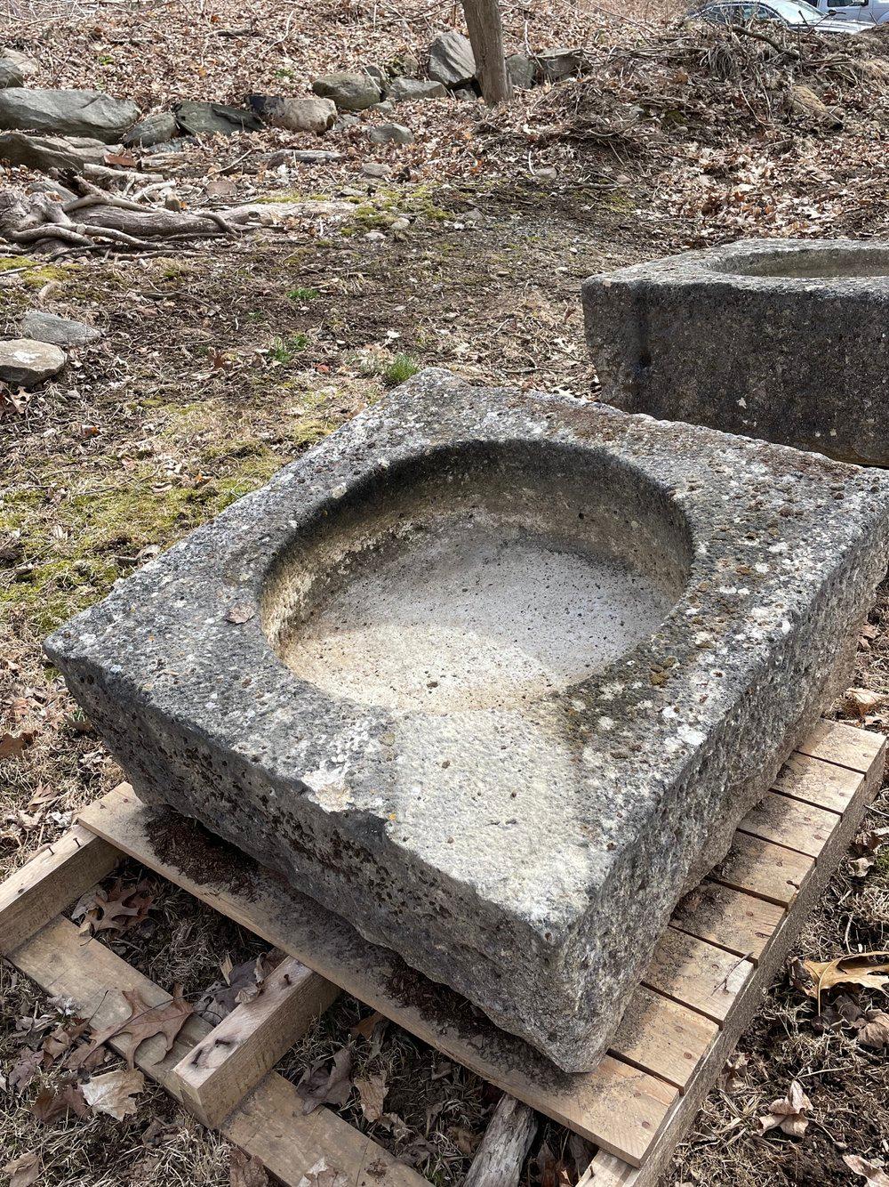 18th C French Square Hand Carved Limestone Trough/Firepit/Planter '#4 of Four' In Good Condition For Sale In Woodbury, CT