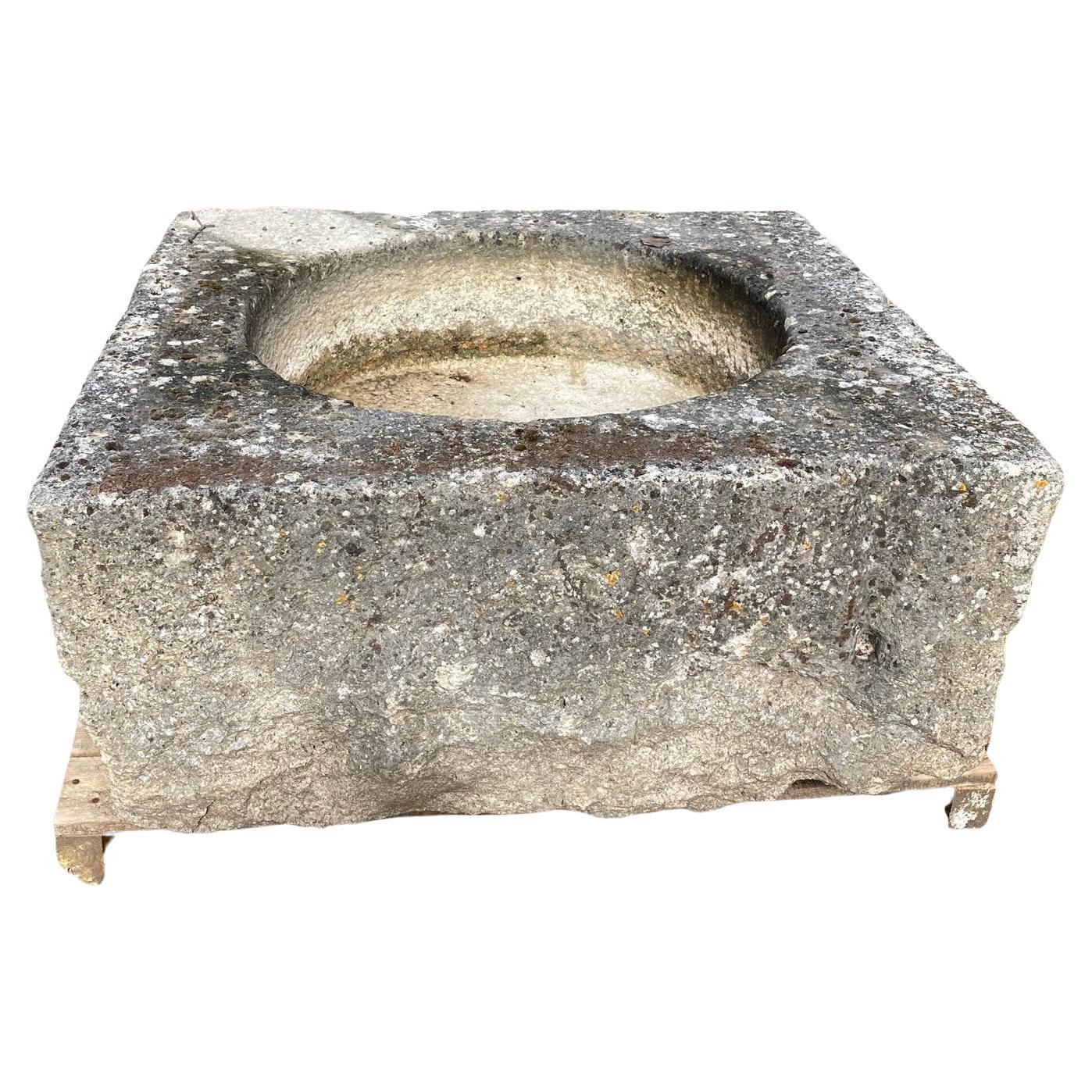 18th C French Square Hand Carved Limestone Trough/Firepit/Planter '#4 of Four' For Sale