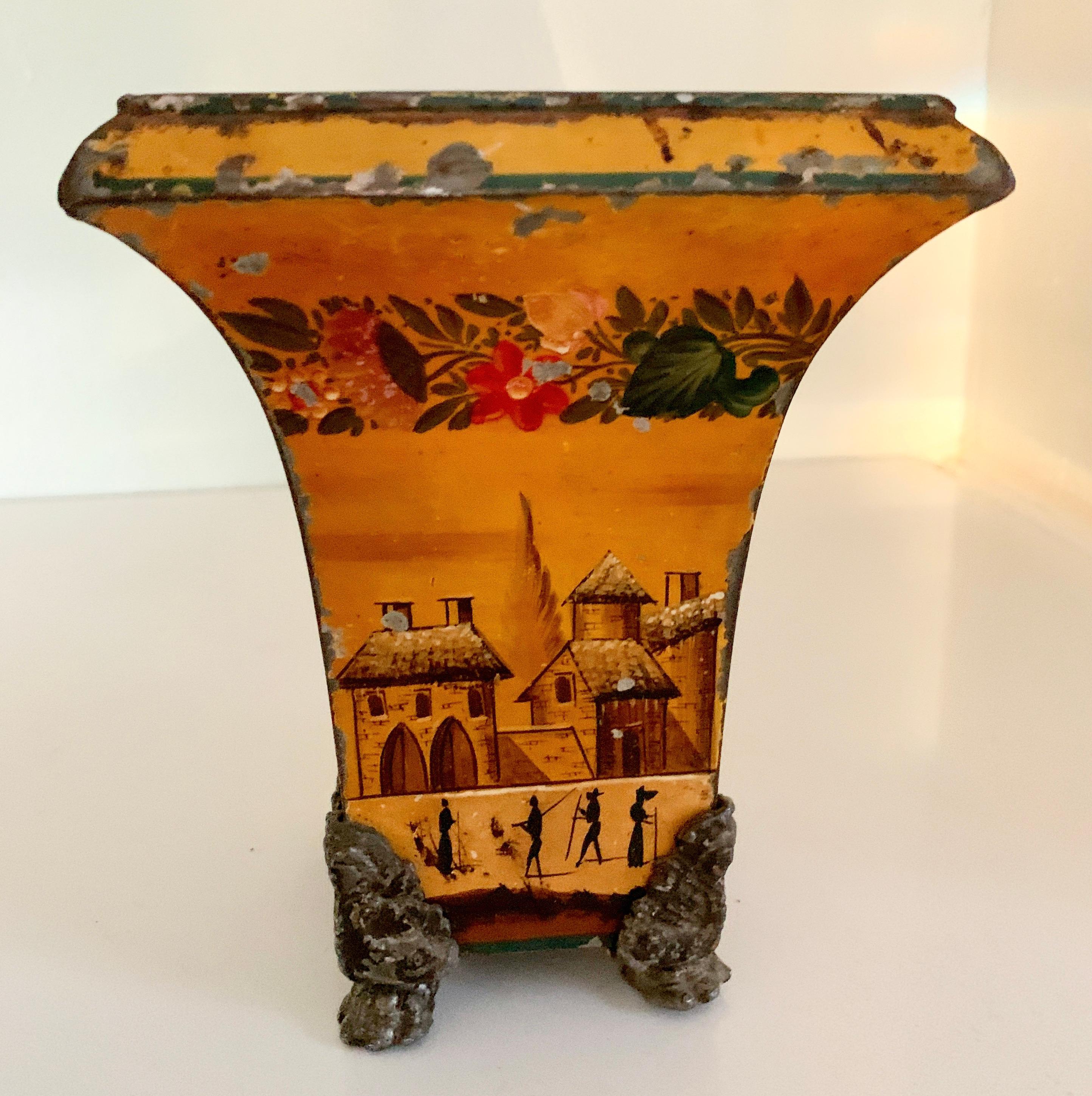 18th C. French Tole Planter or Cachepot with Claw Feet In Fair Condition In Los Angeles, CA