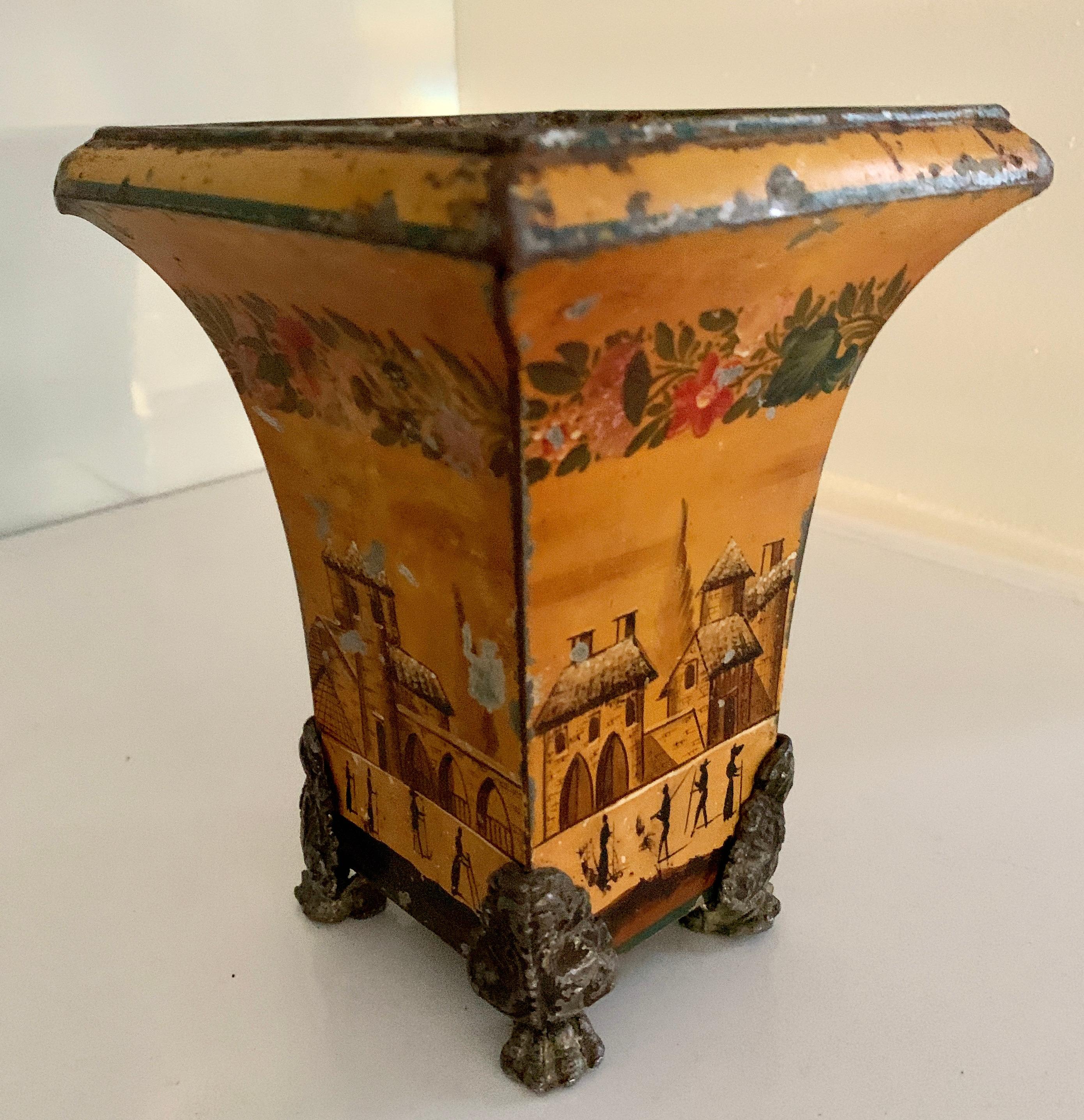 18th Century and Earlier 18th C. French Tole Planter or Cachepot with Claw Feet