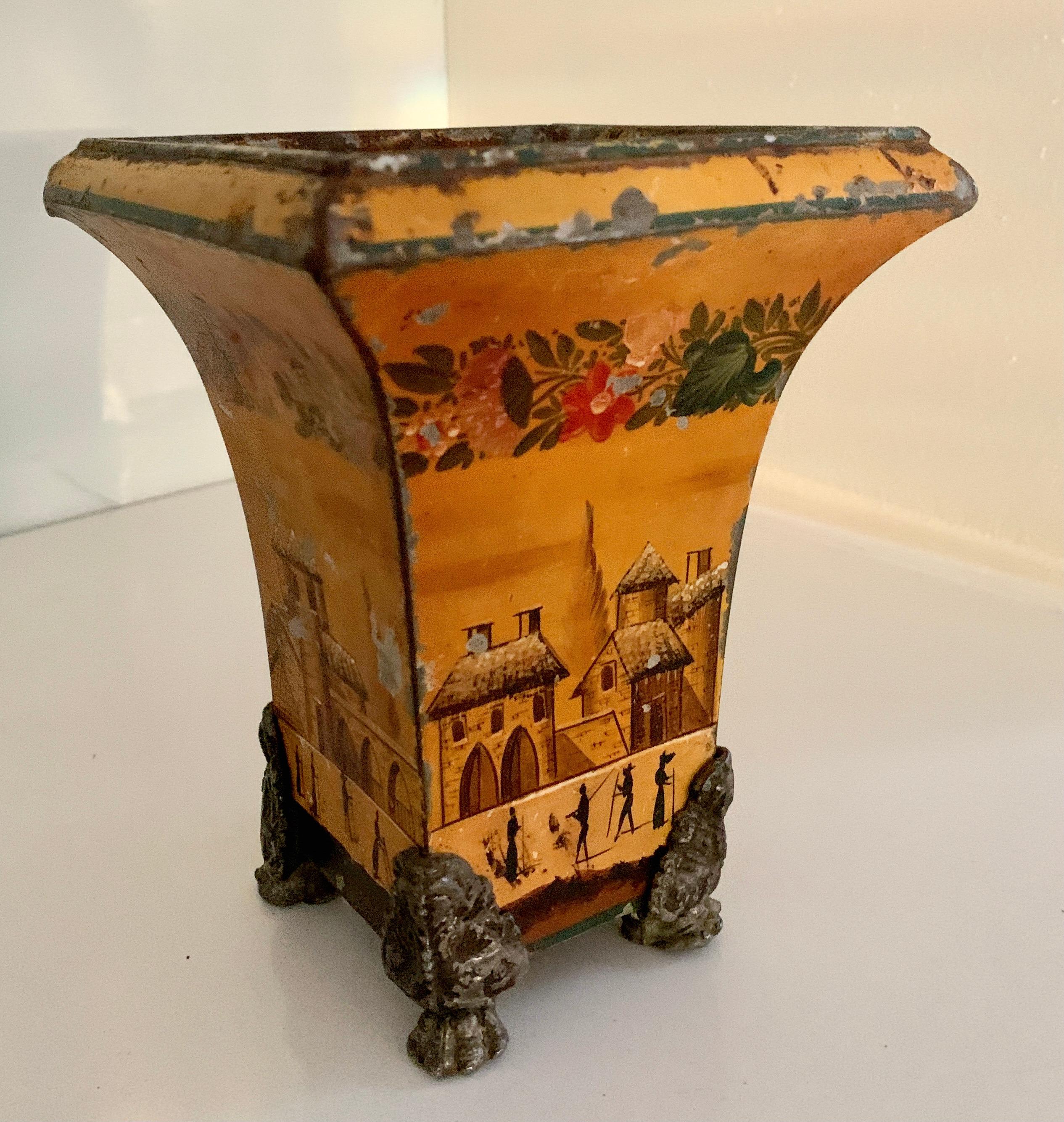 Tin 18th C. French Tole Planter or Cachepot with Claw Feet