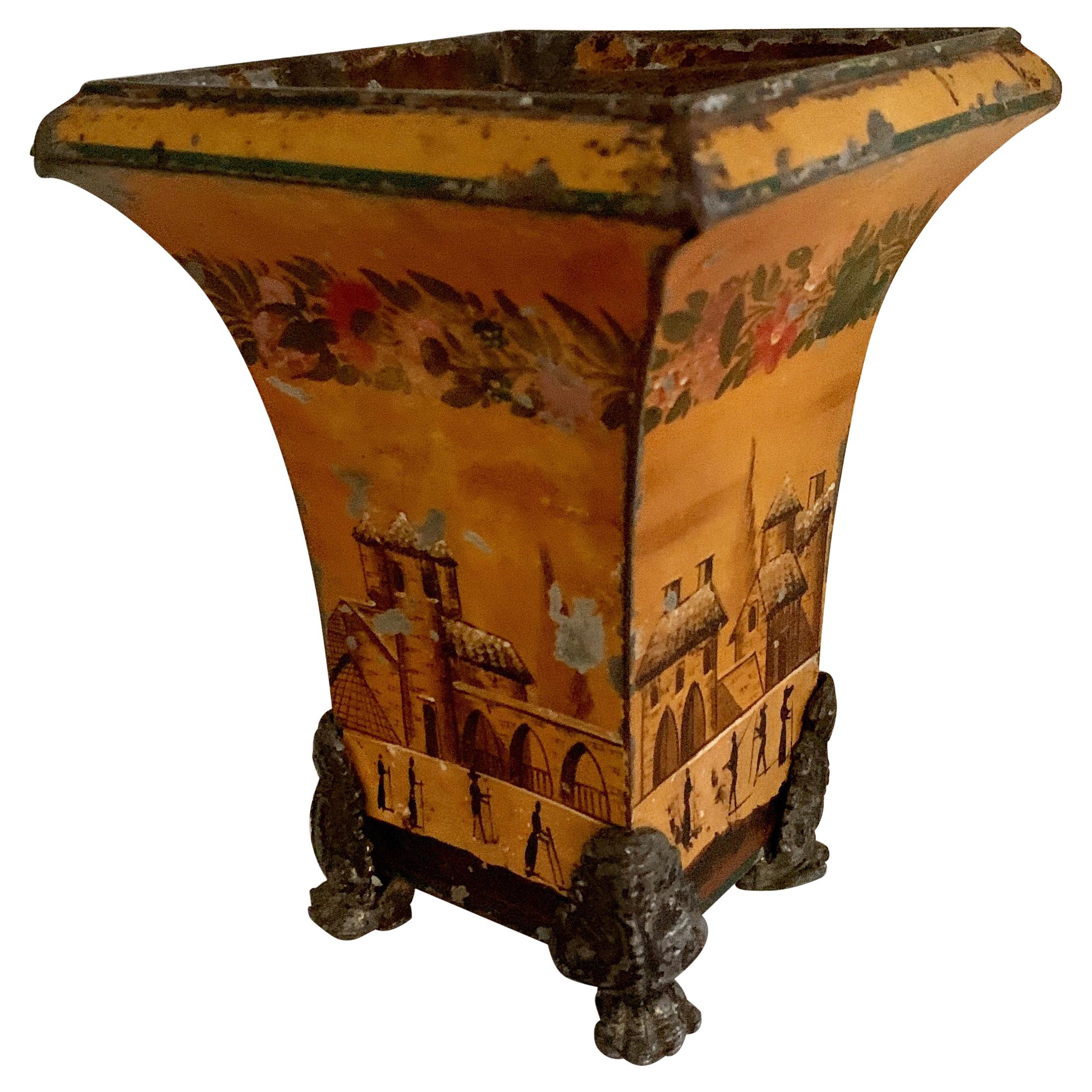 18th C. French Tole Planter or Cachepot with Claw Feet