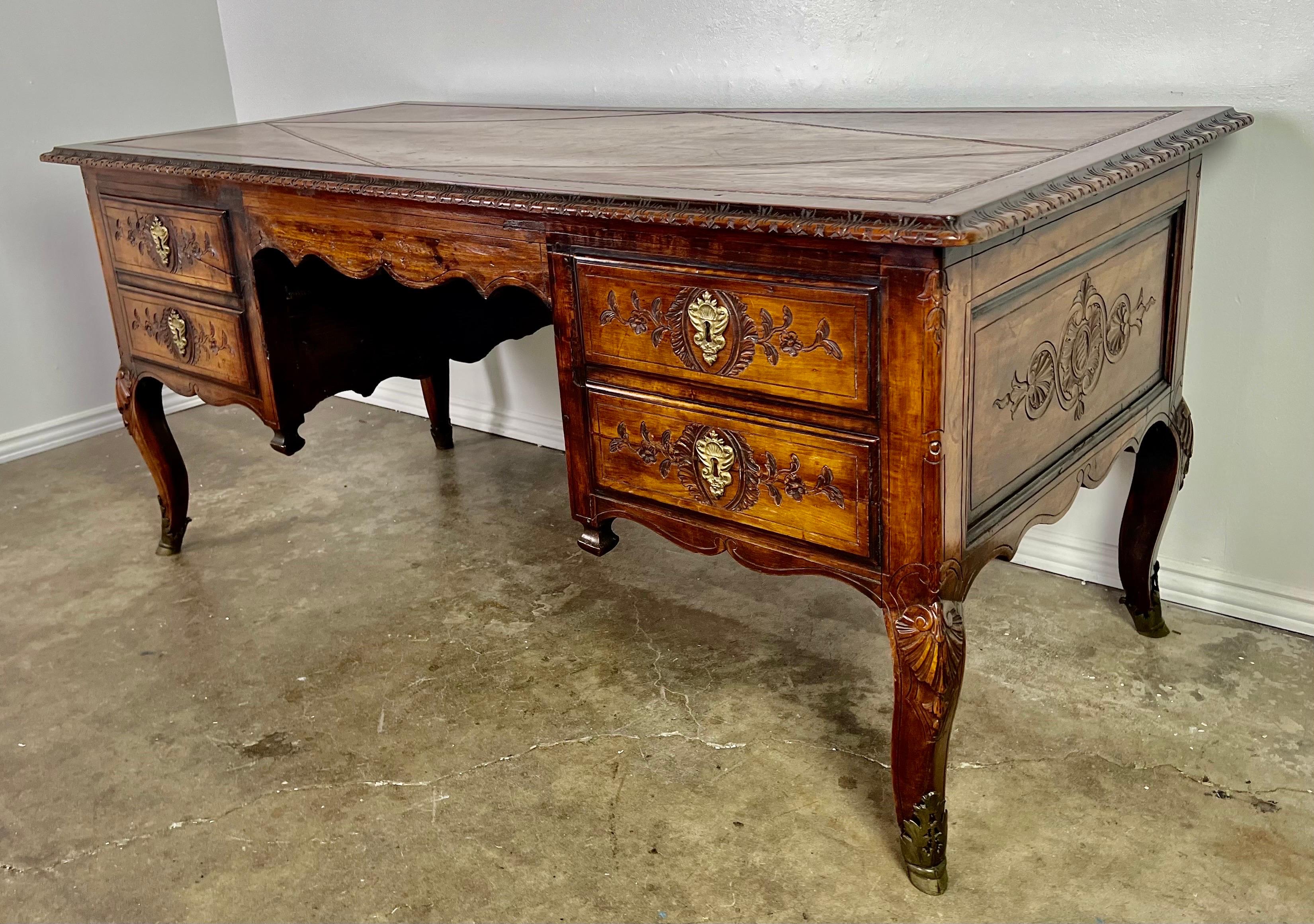 18th Century, French Walnut Leather Top Writing Table W/ Bronze Hardware For Sale 13