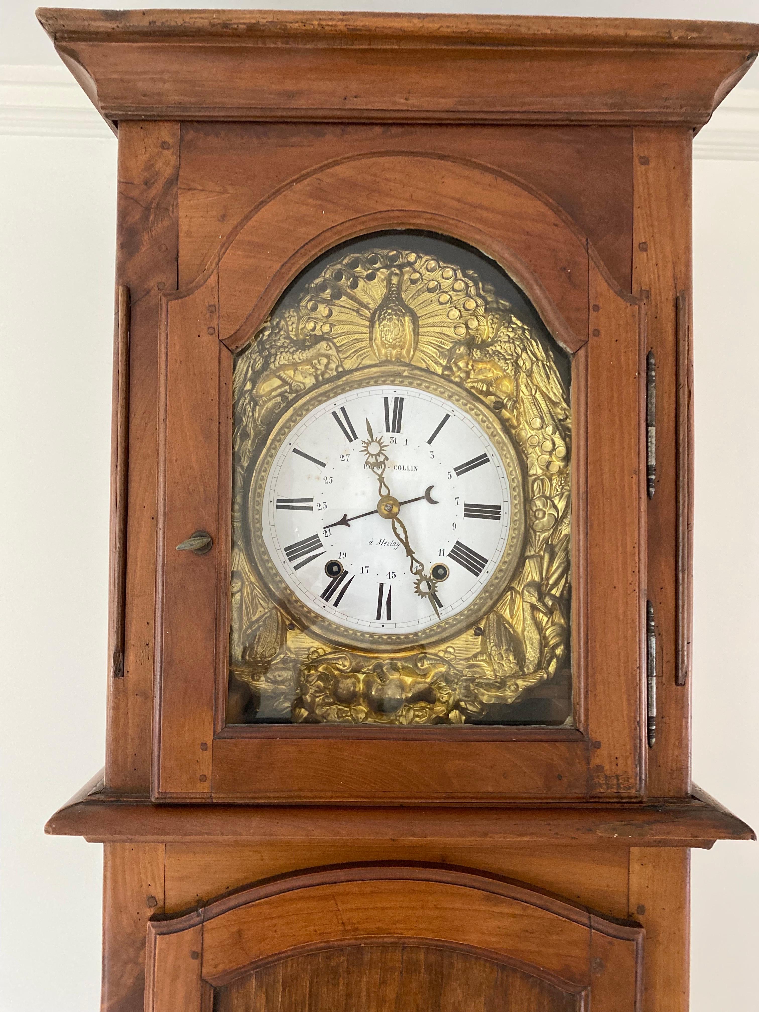 18th Century and Earlier 18th C French Walnut Louis XV Longcase Clock from Meslay by Patou-Collin For Sale
