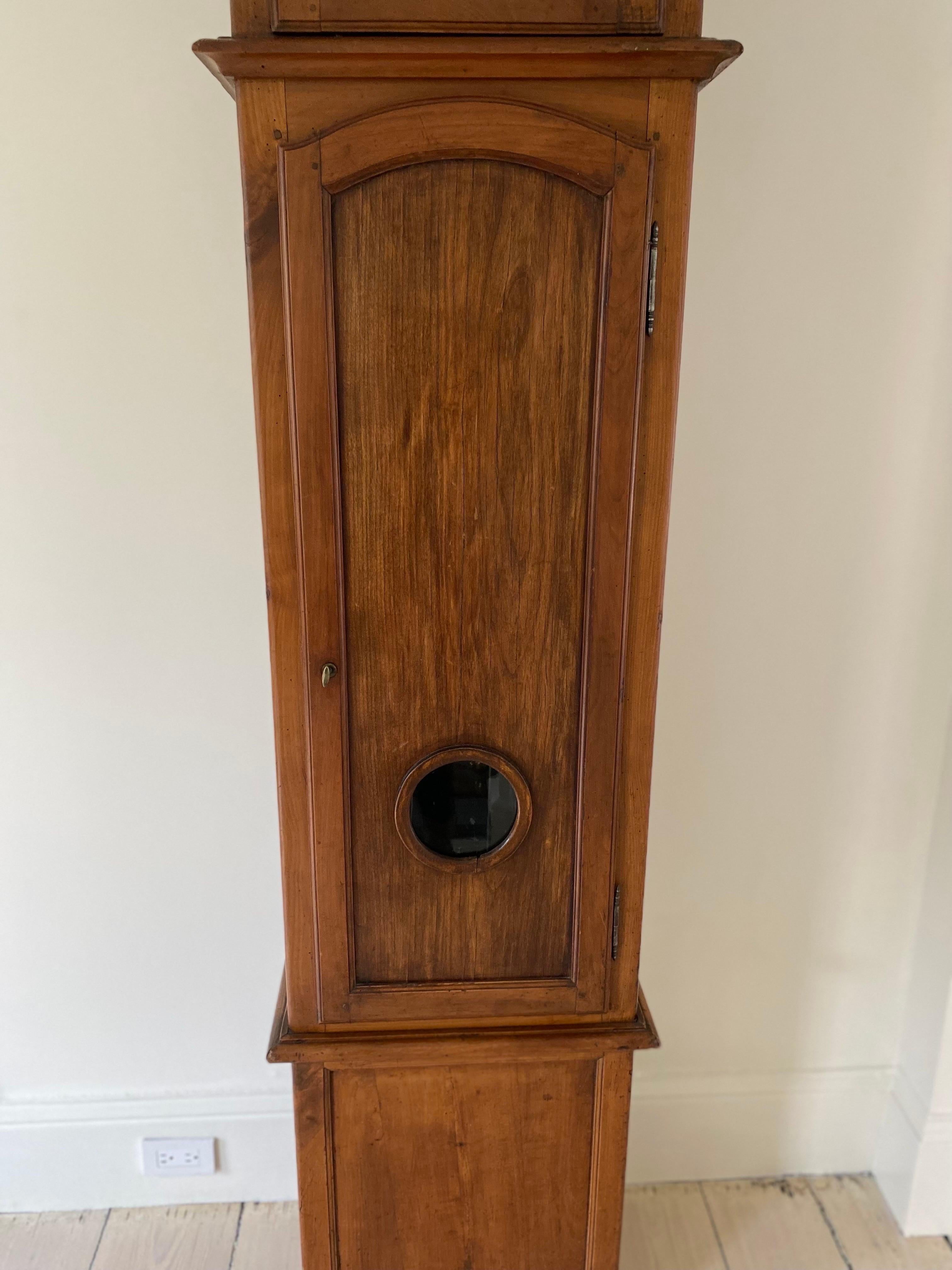 18th C French Walnut Louis XV Longcase Clock from Meslay by Patou-Collin For Sale 1