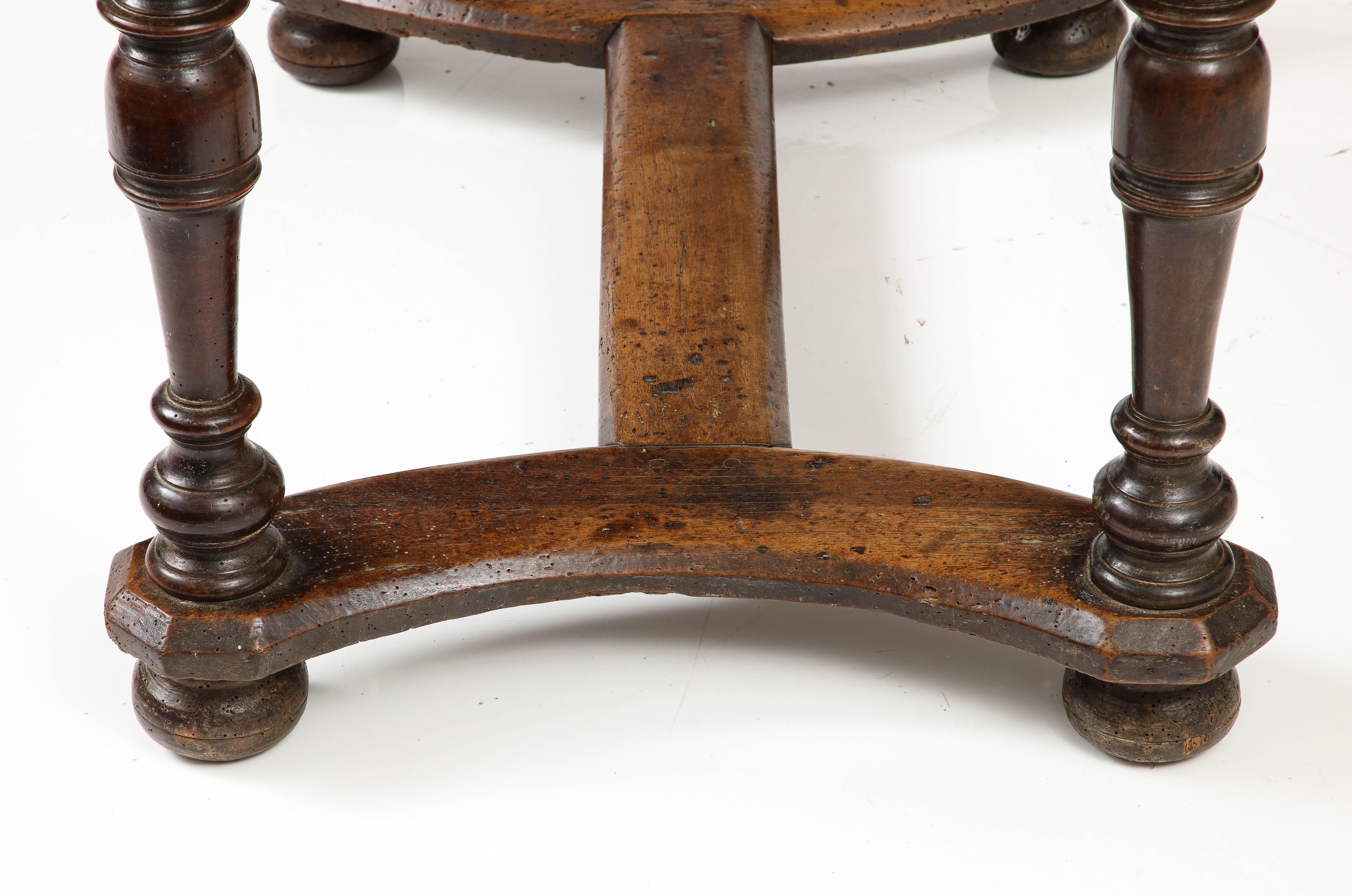 18th C. French Walnut Table with Beautifully Executed Stretcher and Patina For Sale 11