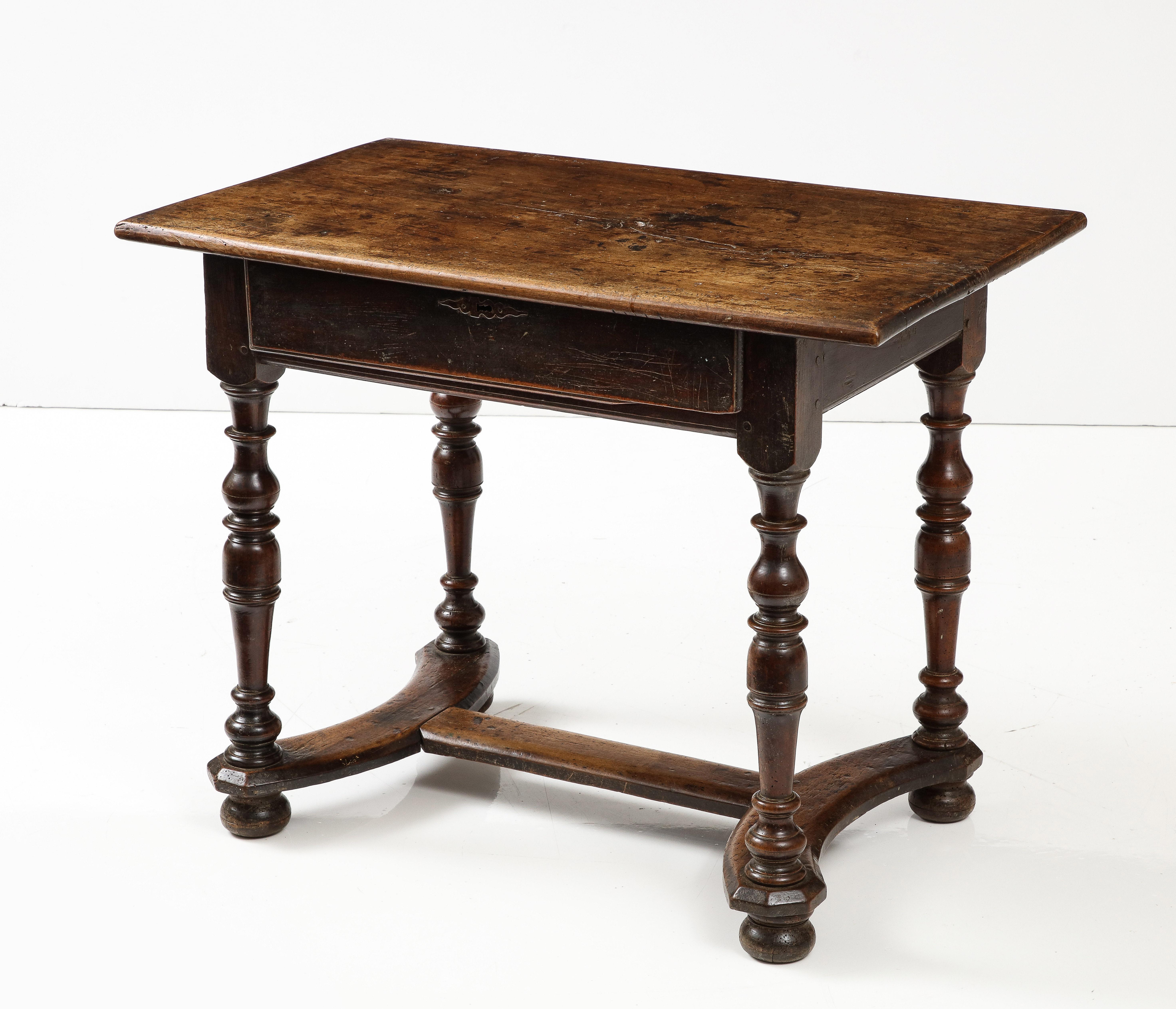 18th Century and Earlier 18th C. French Walnut Table with Beautifully Executed Stretcher and Patina For Sale