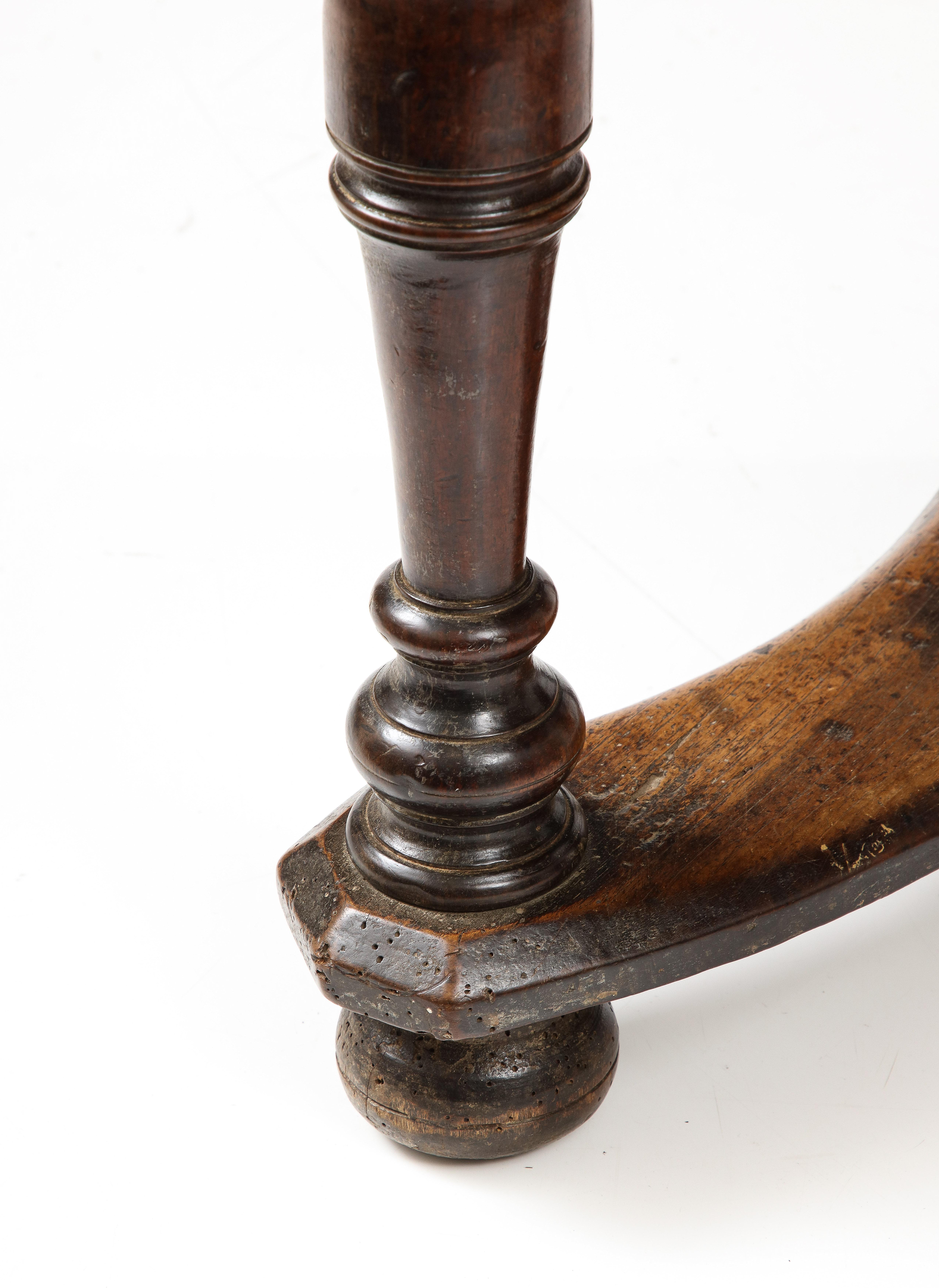 18th C. French Walnut Table with Beautifully Executed Stretcher and Patina For Sale 2