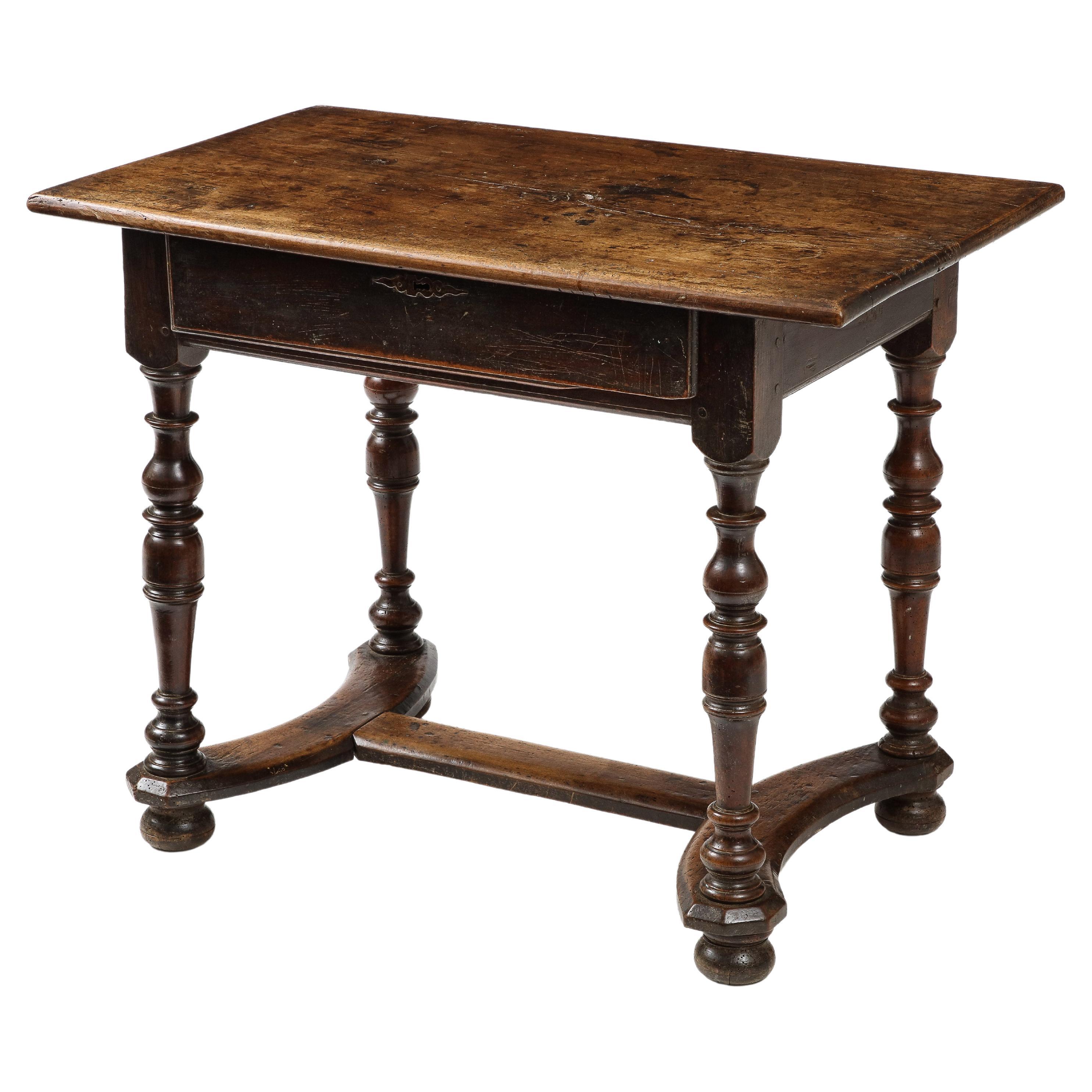 18th C. French Walnut Table with Beautifully Executed Stretcher and Patina