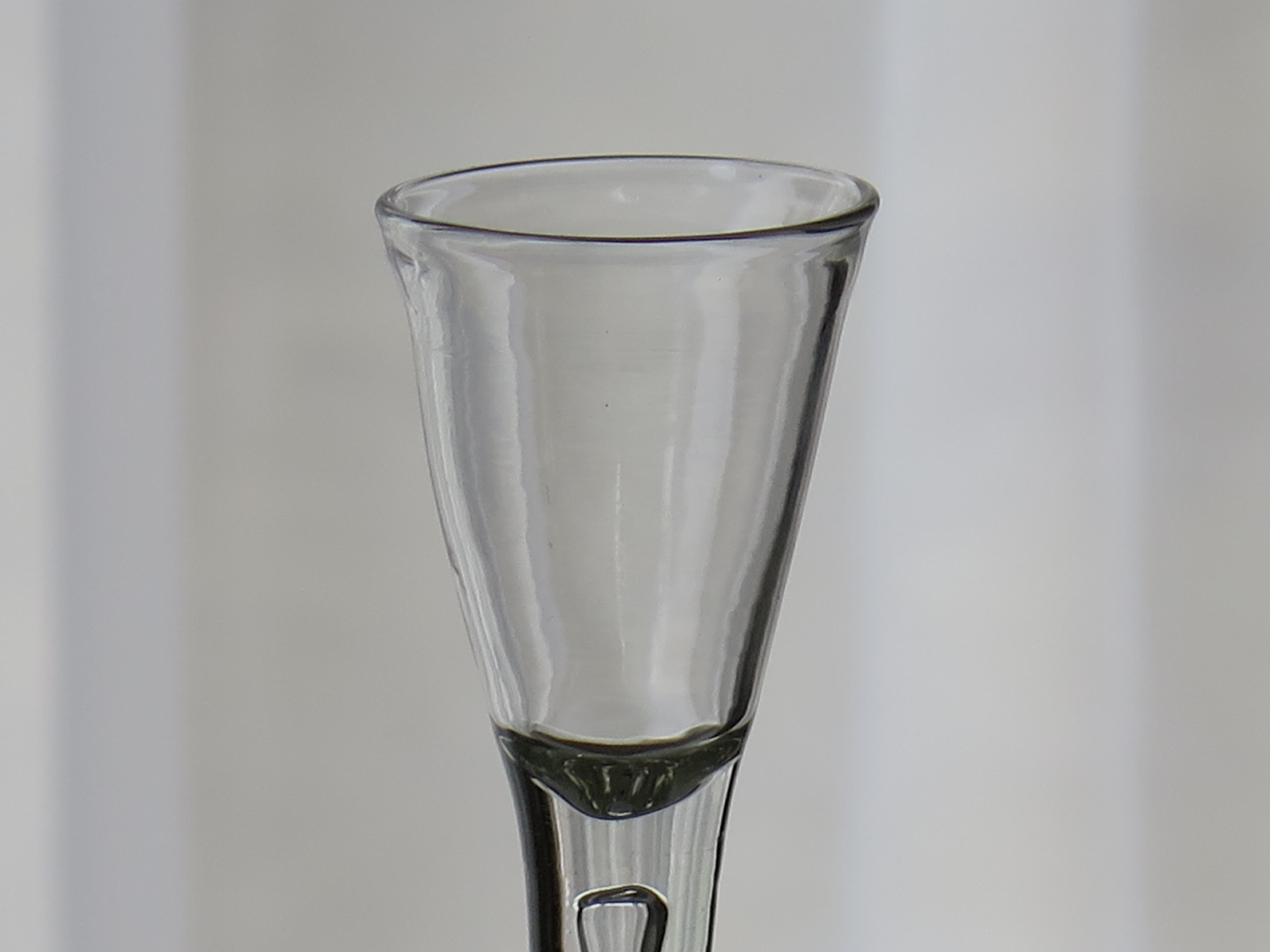 Hand-Crafted 18th C George 11nd Tall Wine Drinking Glass Solid Stem and Long Tear Domed Foot For Sale