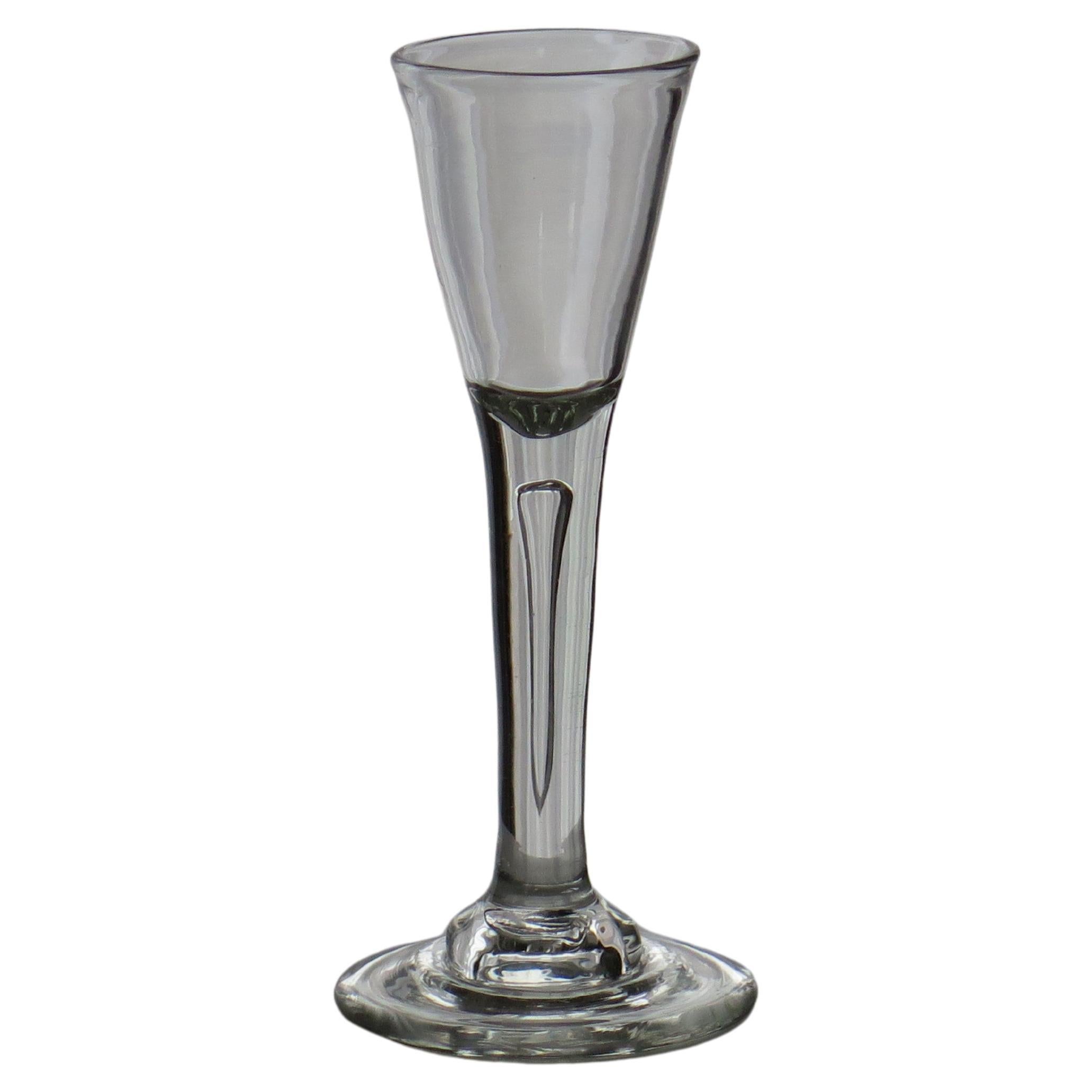 18th C George 11nd Tall Wine Drinking Glass Solid Stem and Long Tear Domed Foot For Sale