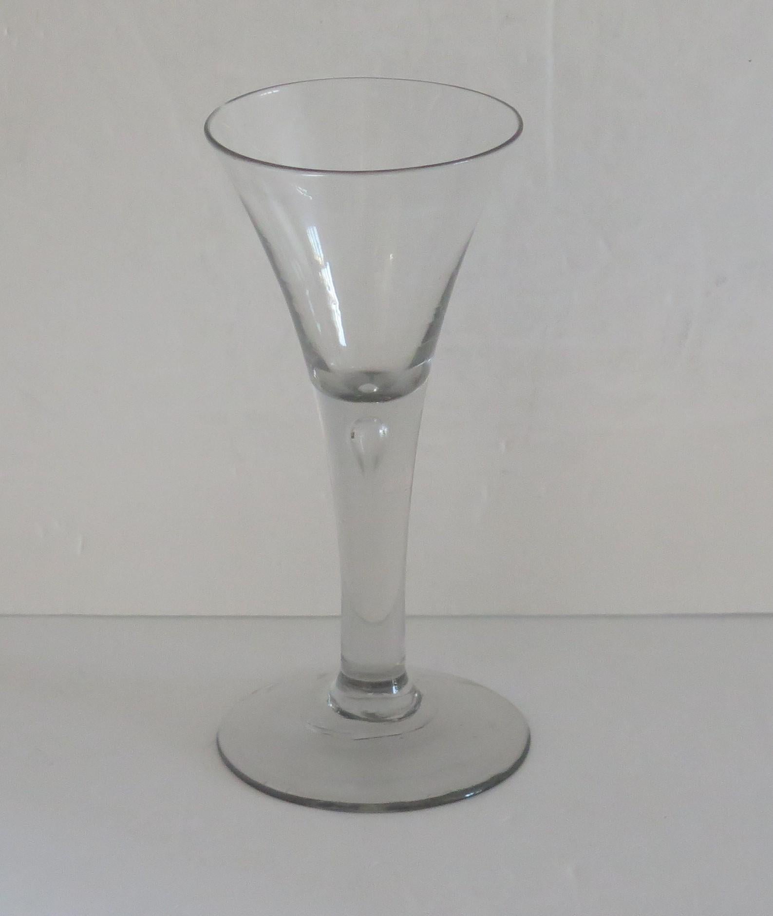 English 18th C George 11nd Tall Wine Drinking Lead Glass Solid Stem and Tear, C 1750 For Sale