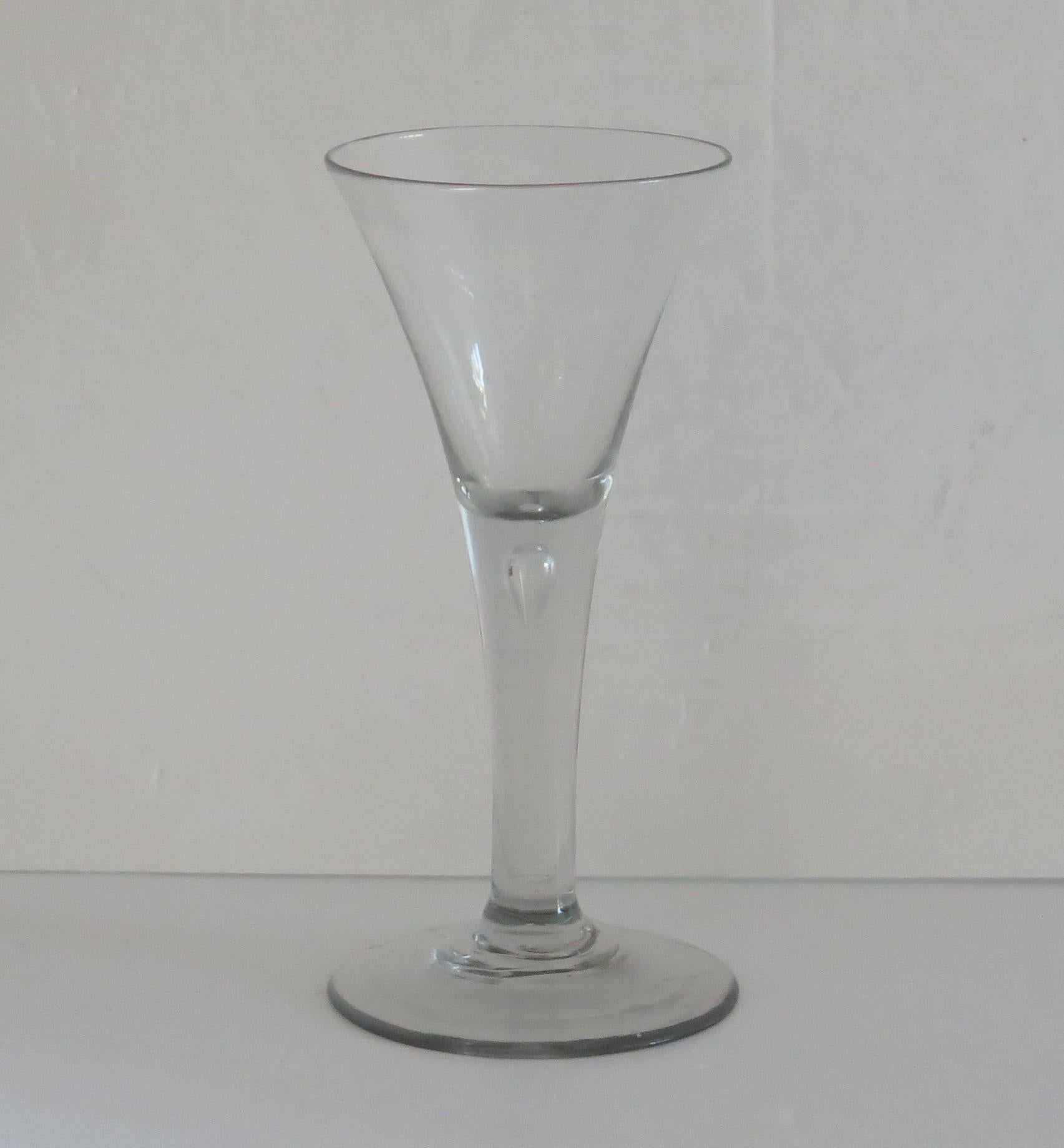 Hand-Crafted 18th C George 11nd Tall Wine Drinking Lead Glass Solid Stem and Tear, C 1750 For Sale