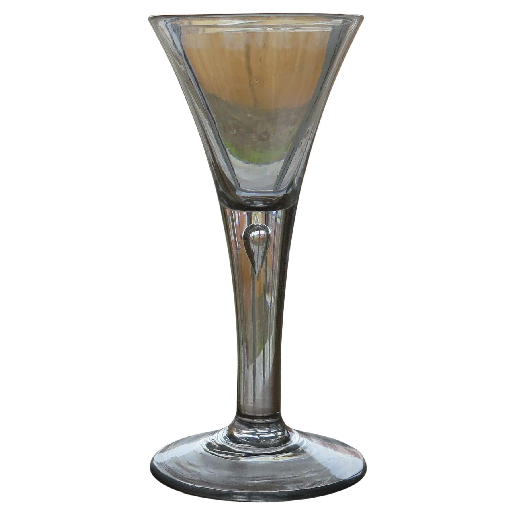 18th C George 11nd Tall Wine Drinking Lead Glass Solid Stem and Tear, C 1750 For Sale