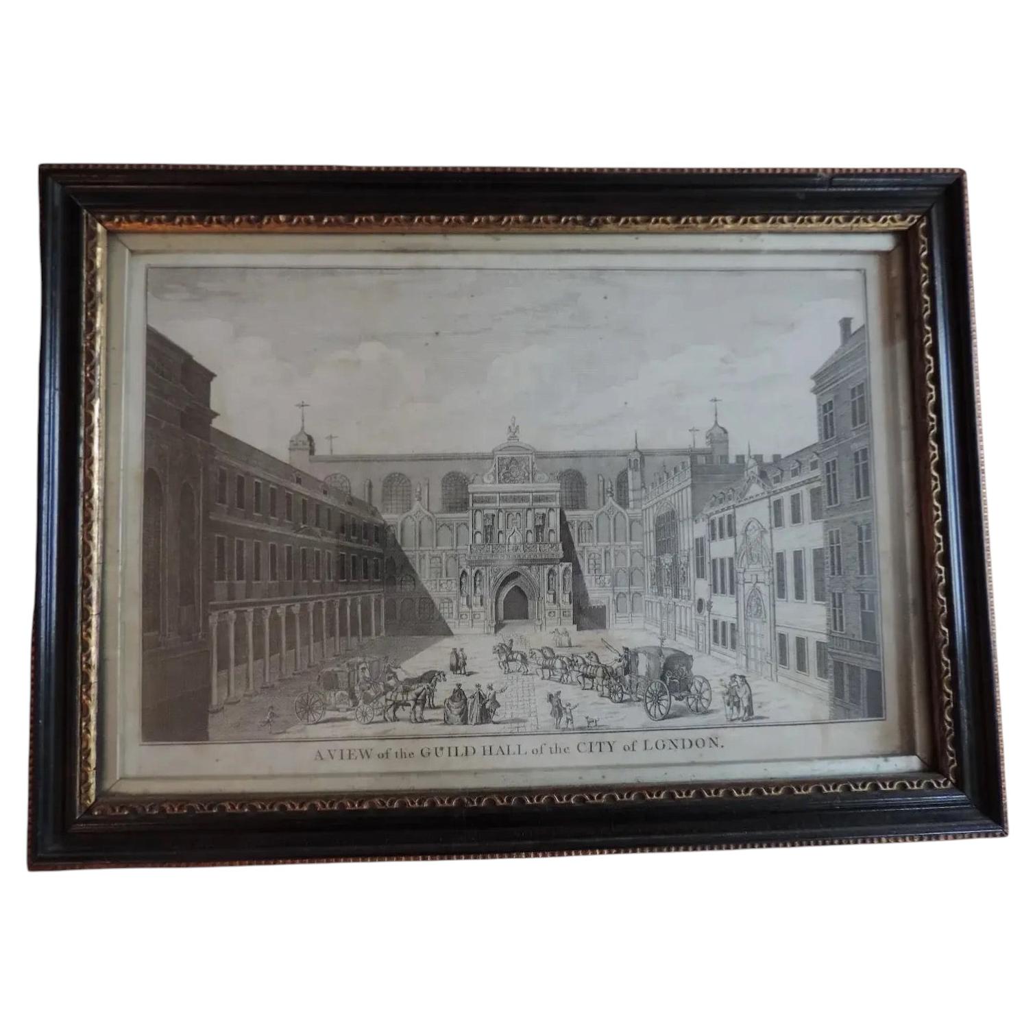 18th c. George III Architectural Print Hogarth Frame Guild Hall City of London