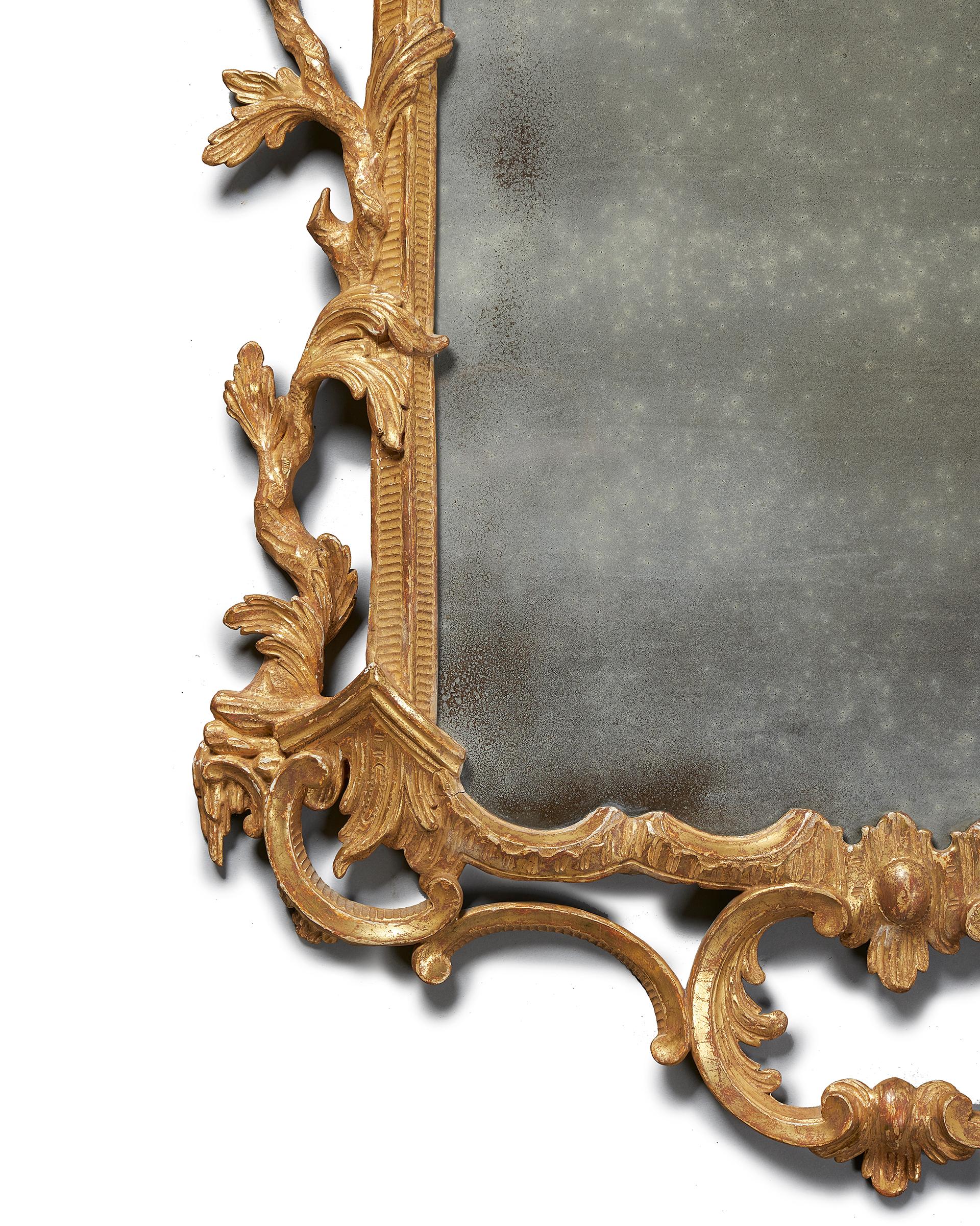 18th Century and Earlier 18th C. George III Chippendale Carved Giltwood Rococo Chippendale Mirror For Sale