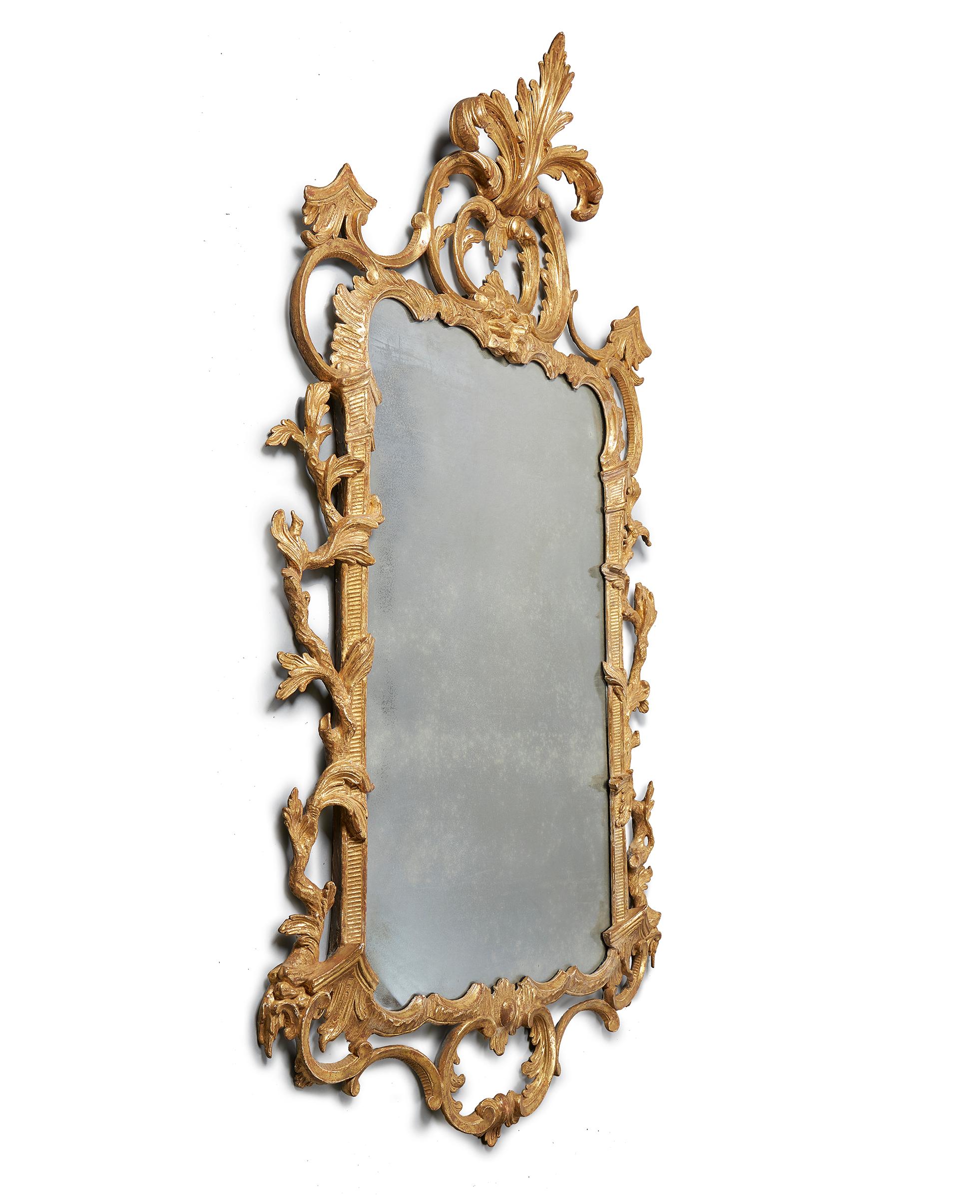 18th C. George III Chippendale Carved Giltwood Rococo Chippendale Mirror For Sale 2