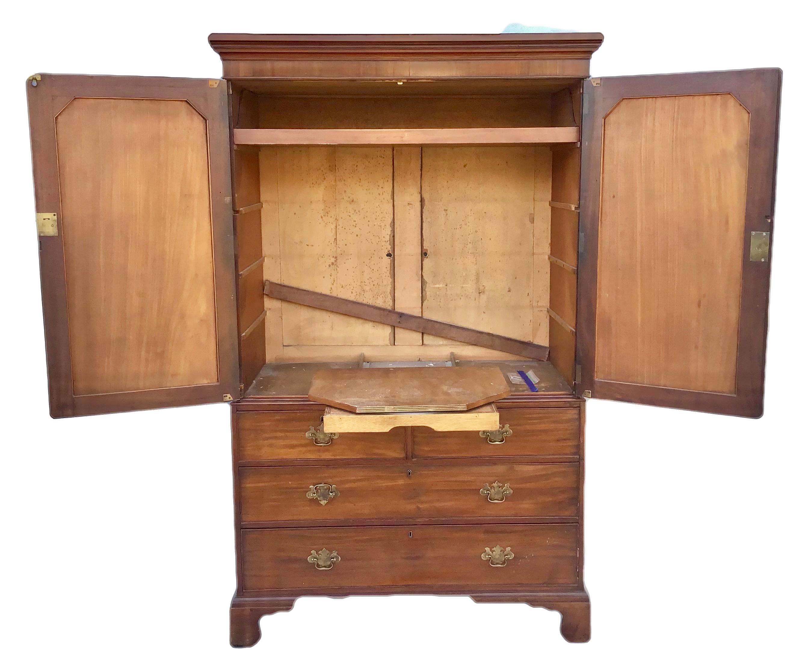 18th Century and Earlier 18th C. George III English Figured Mahogany Linen Press Entertainment Center