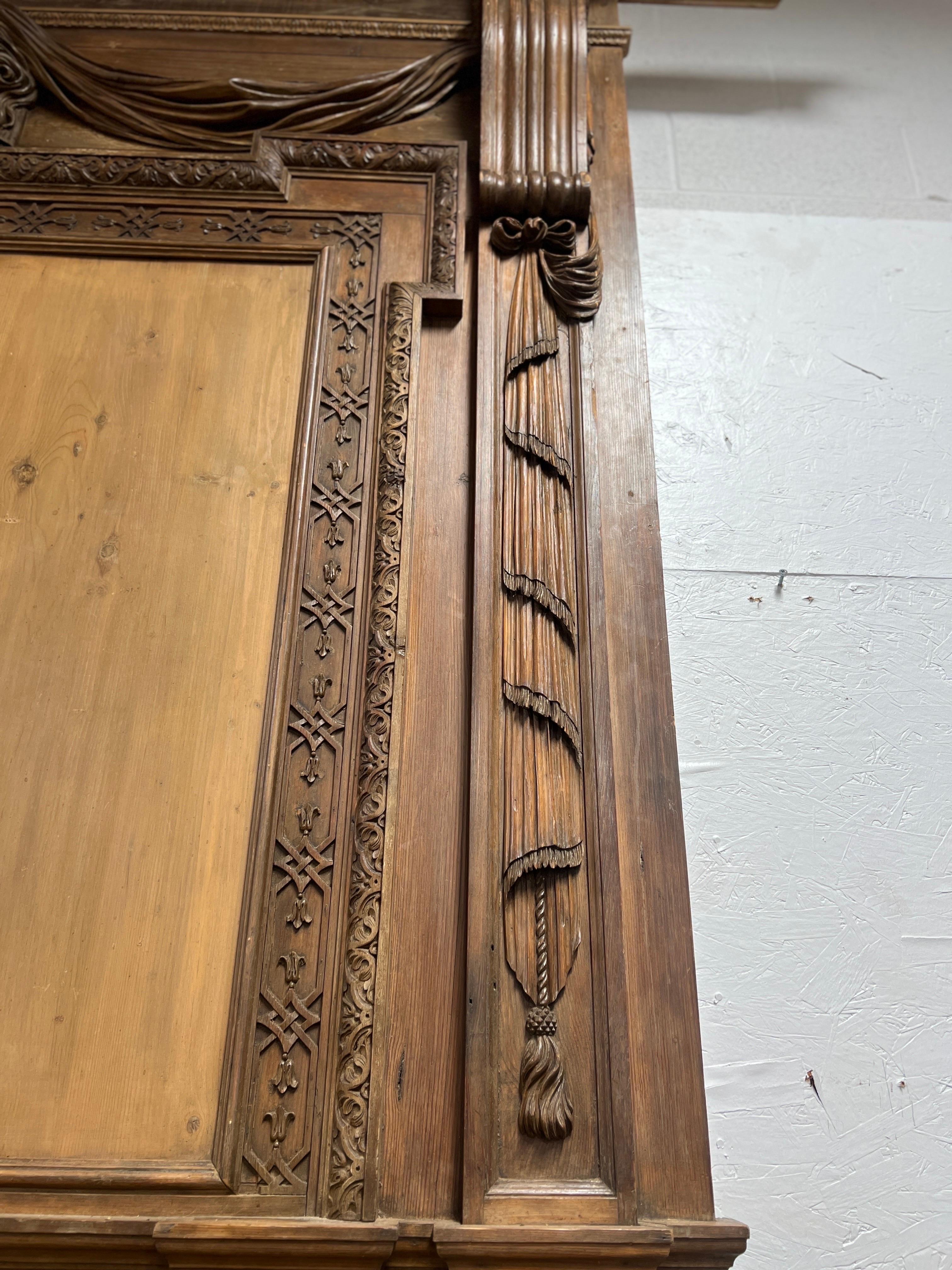18th C., Georgian English Carved Pine Mantel W/ Overmantel Style of William Kent For Sale 9