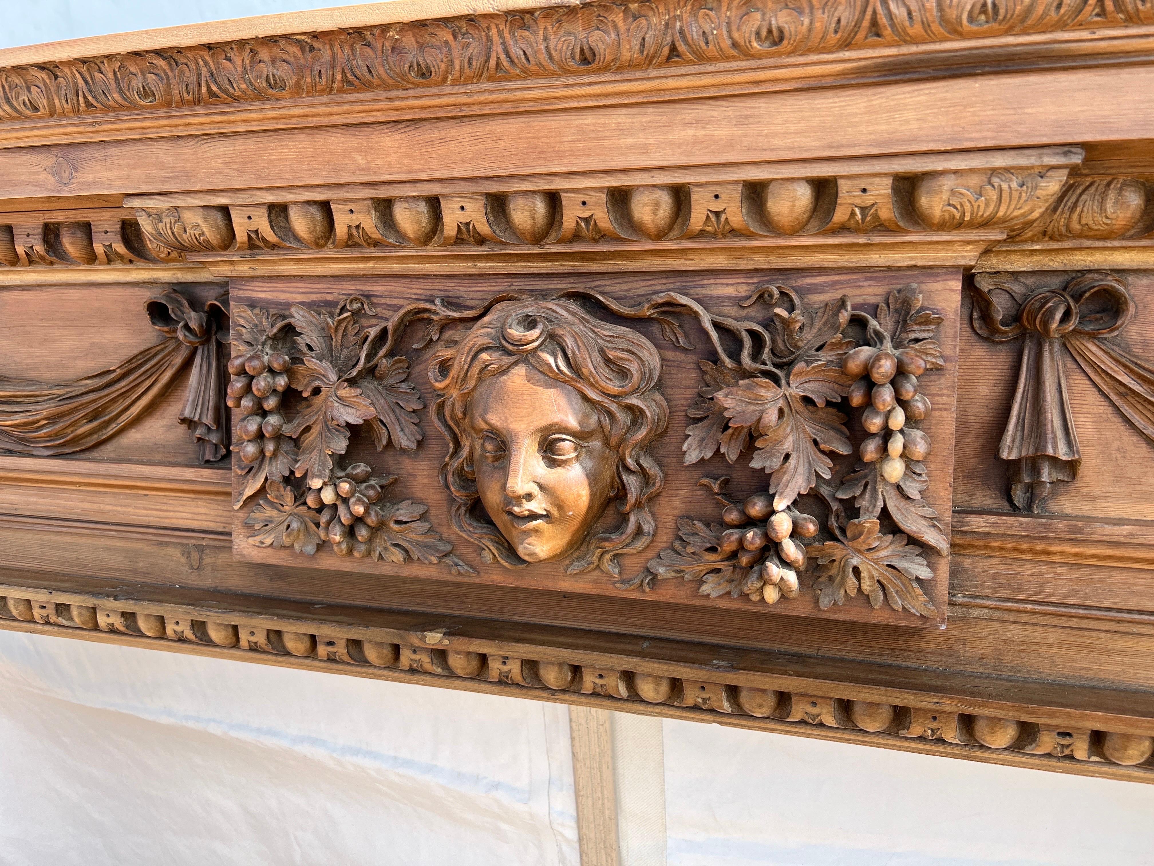 18th C., Georgian English Carved Pine Mantel W/ Overmantel Style of William Kent For Sale 13