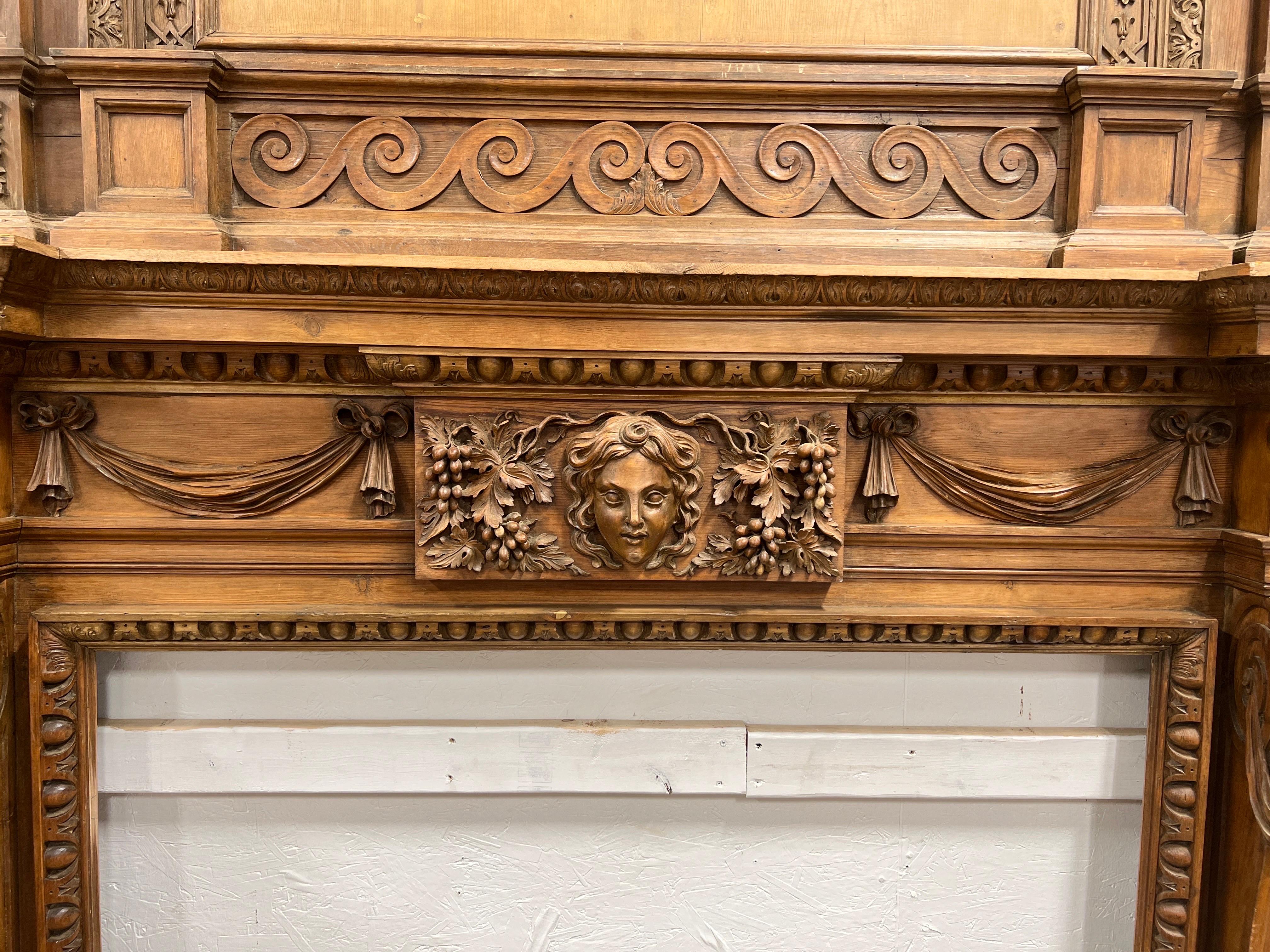 18th Century 18th C., Georgian English Carved Pine Mantel W/ Overmantel Style of William Kent For Sale