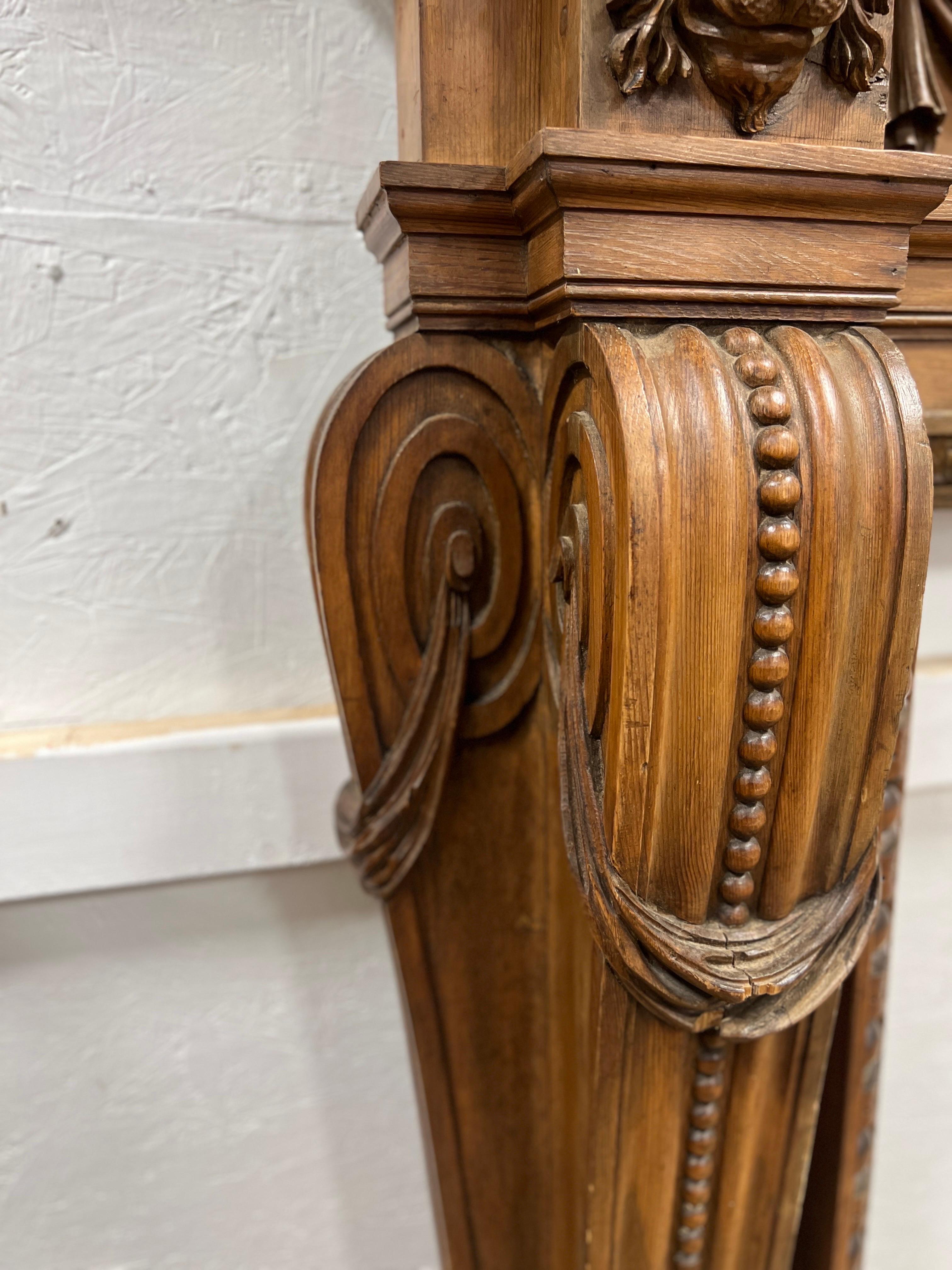 18th C., Georgian English Carved Pine Mantel W/ Overmantel Style of William Kent For Sale 4