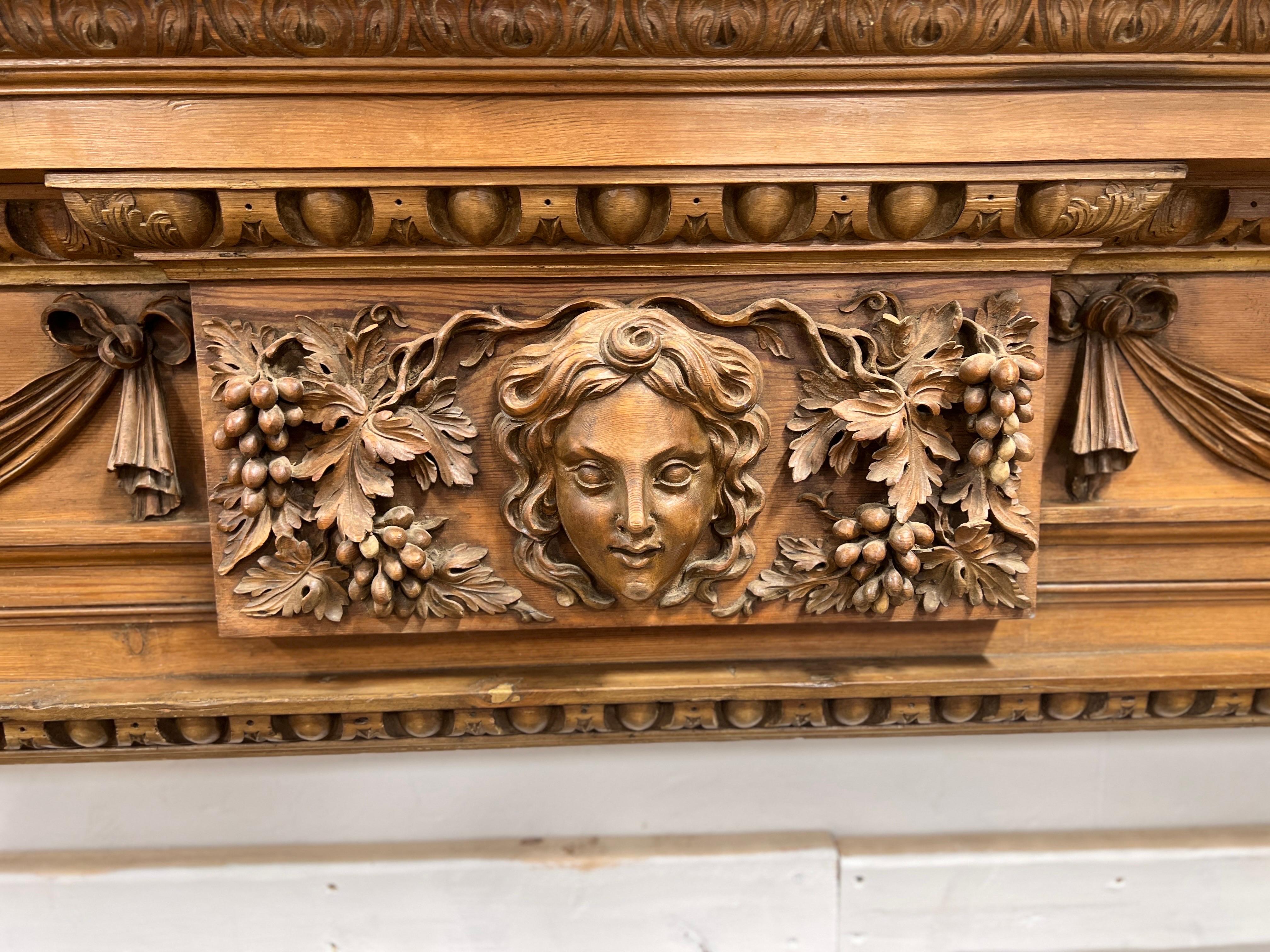18th C., Georgian English Carved Pine Mantel W/ Overmantel Style of William Kent For Sale 5