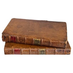 Used 18th-C. Georgian Large Leather & Faux Marble Latin Religious Books, S/2 Library