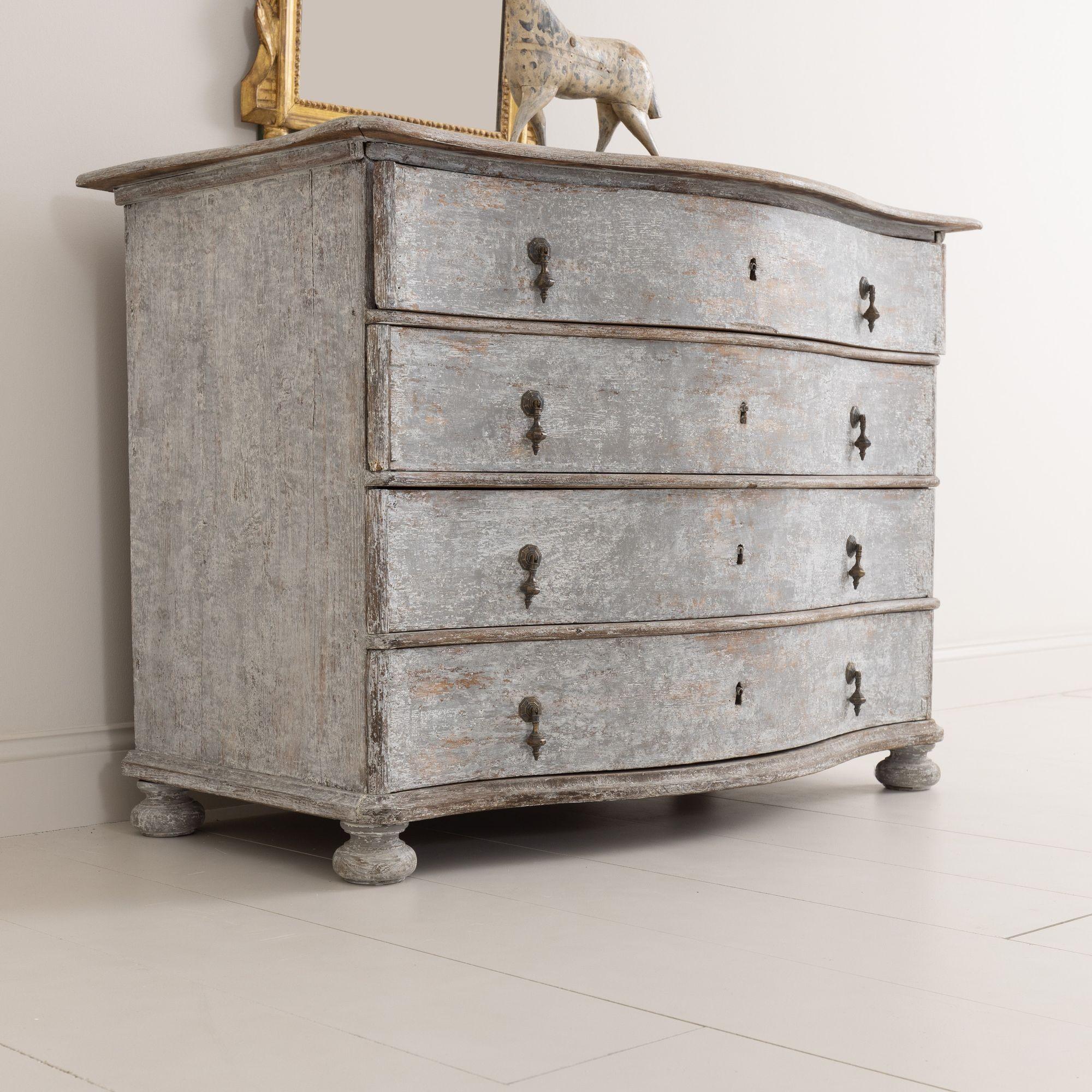 18th Century and Earlier 18th Century German Baroque Arbalette Front Commode in Original Paint