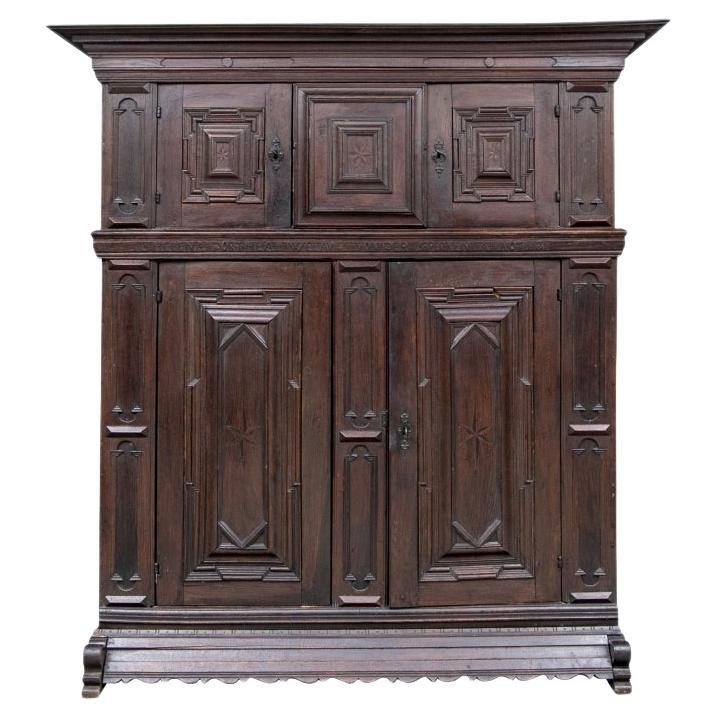 18th C. German Carved Oak Armoire For Sale