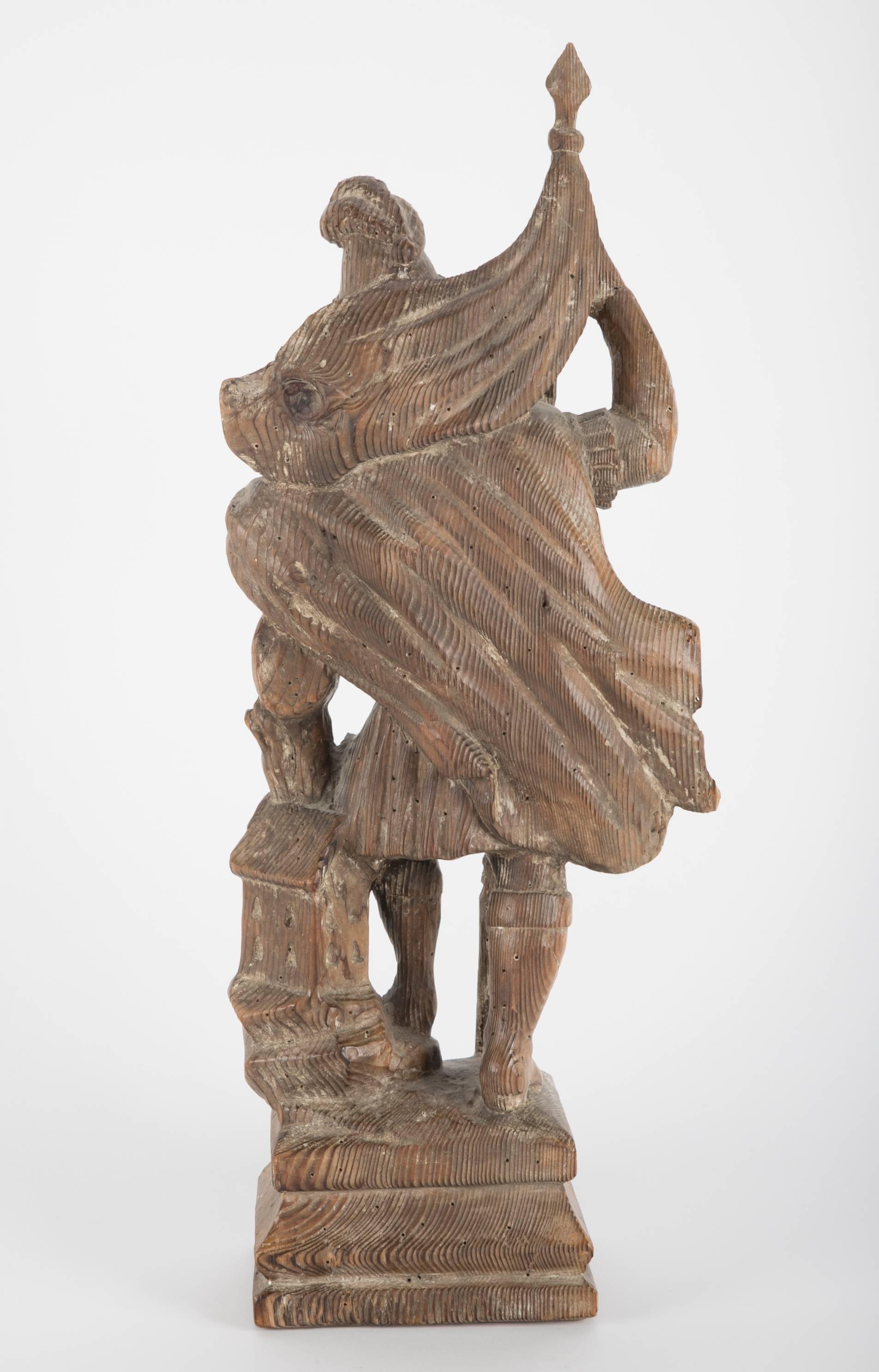 18th Century German Carved Wood Figure of Saint Florian In Good Condition In Stamford, CT