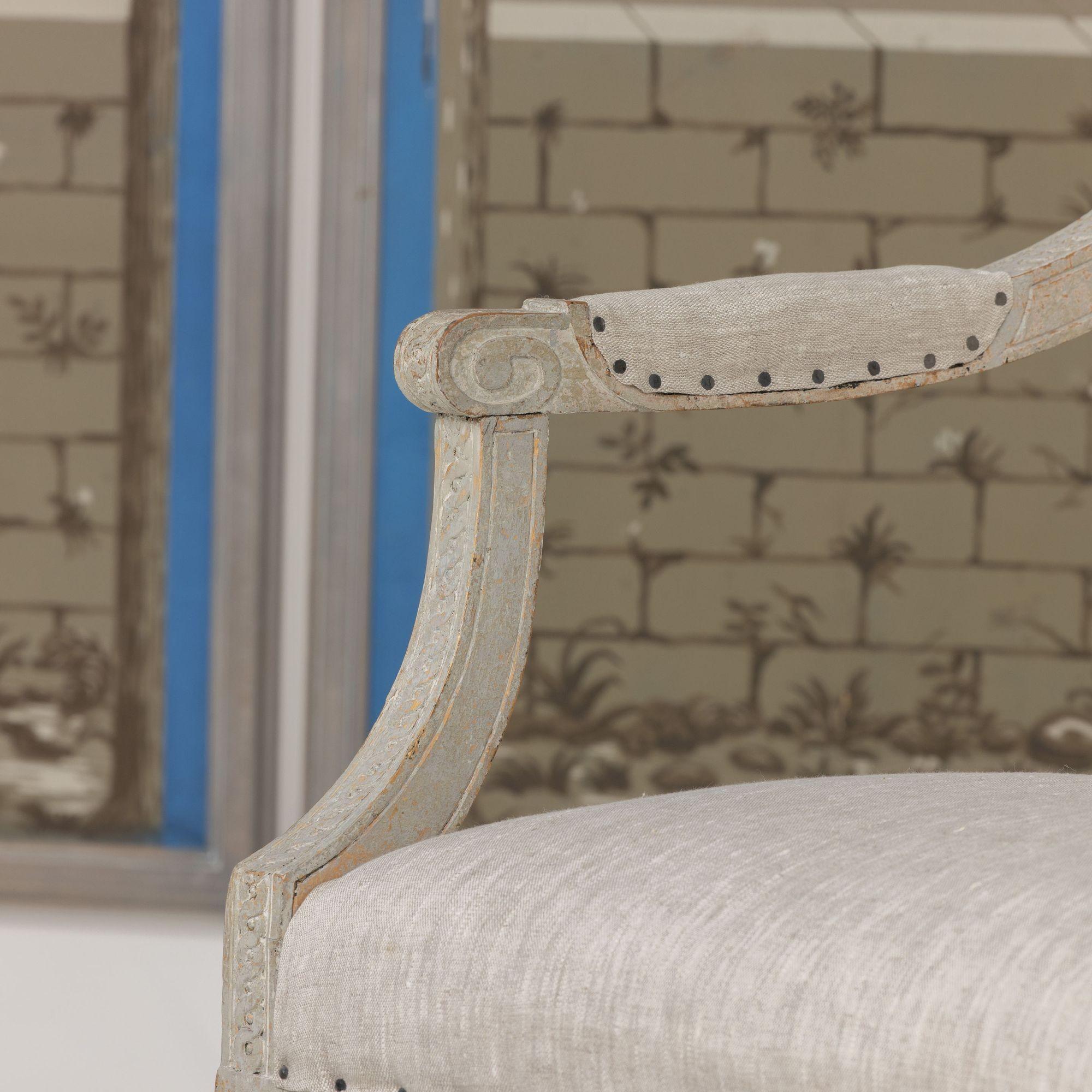 18th c. German Louis XVI Period Beech Wood Armchair in Original Paint For Sale 4