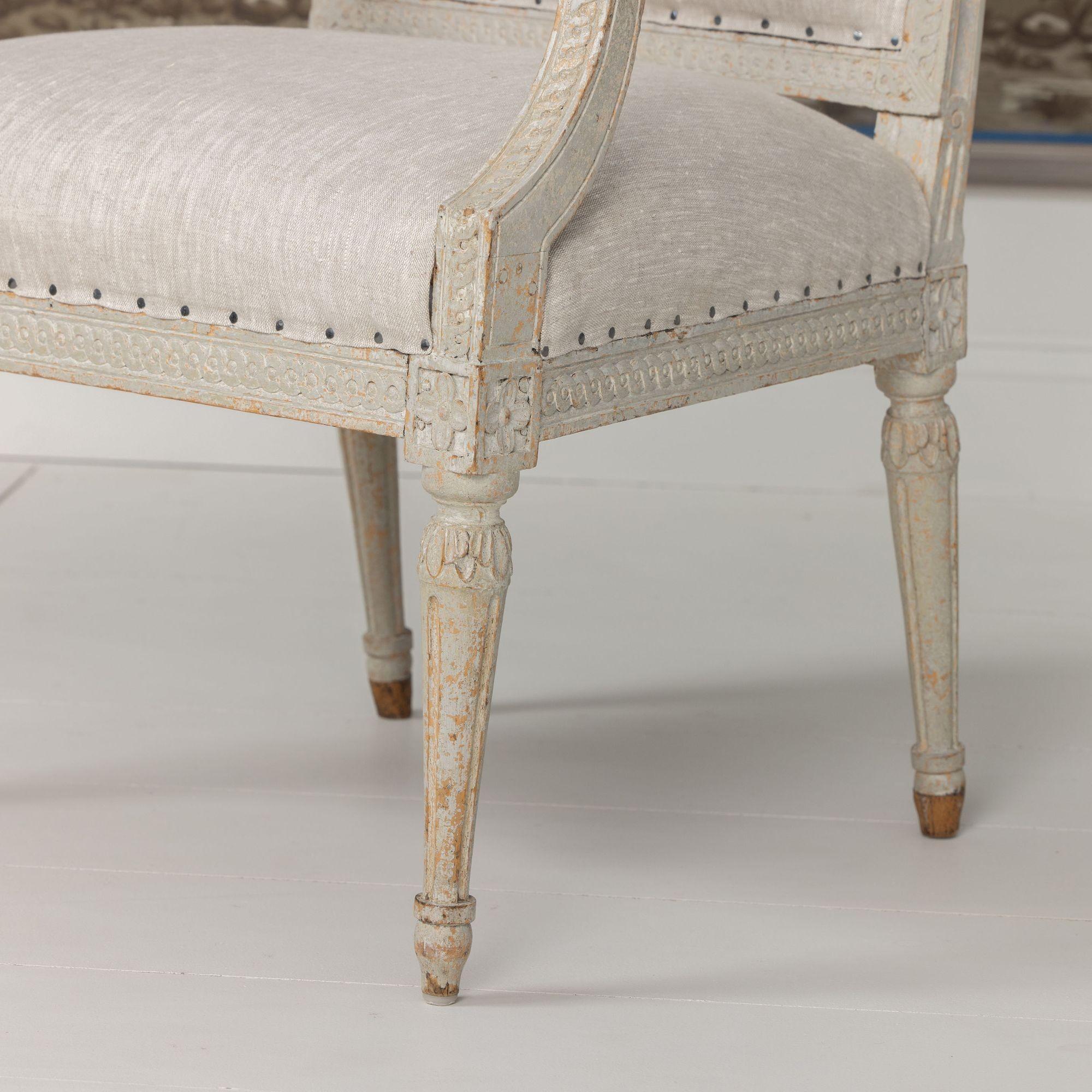 18th c. German Louis XVI Period Beech Wood Armchair in Original Paint For Sale 5
