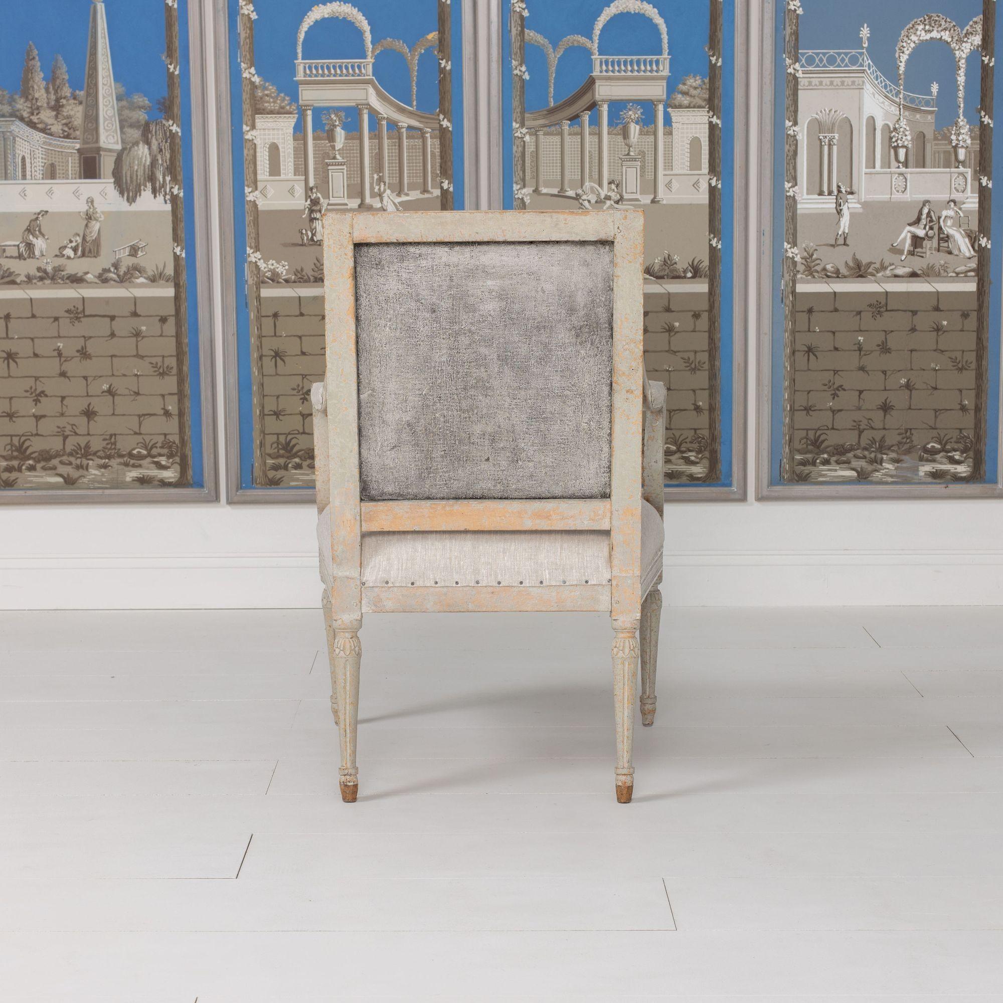 18th c. German Louis XVI Period Beech Wood Armchair in Original Paint For Sale 6