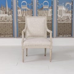 XVIIIe siècle Fauteuil allemand d'époque Louis XVI en bois de hêtre peint d'origine