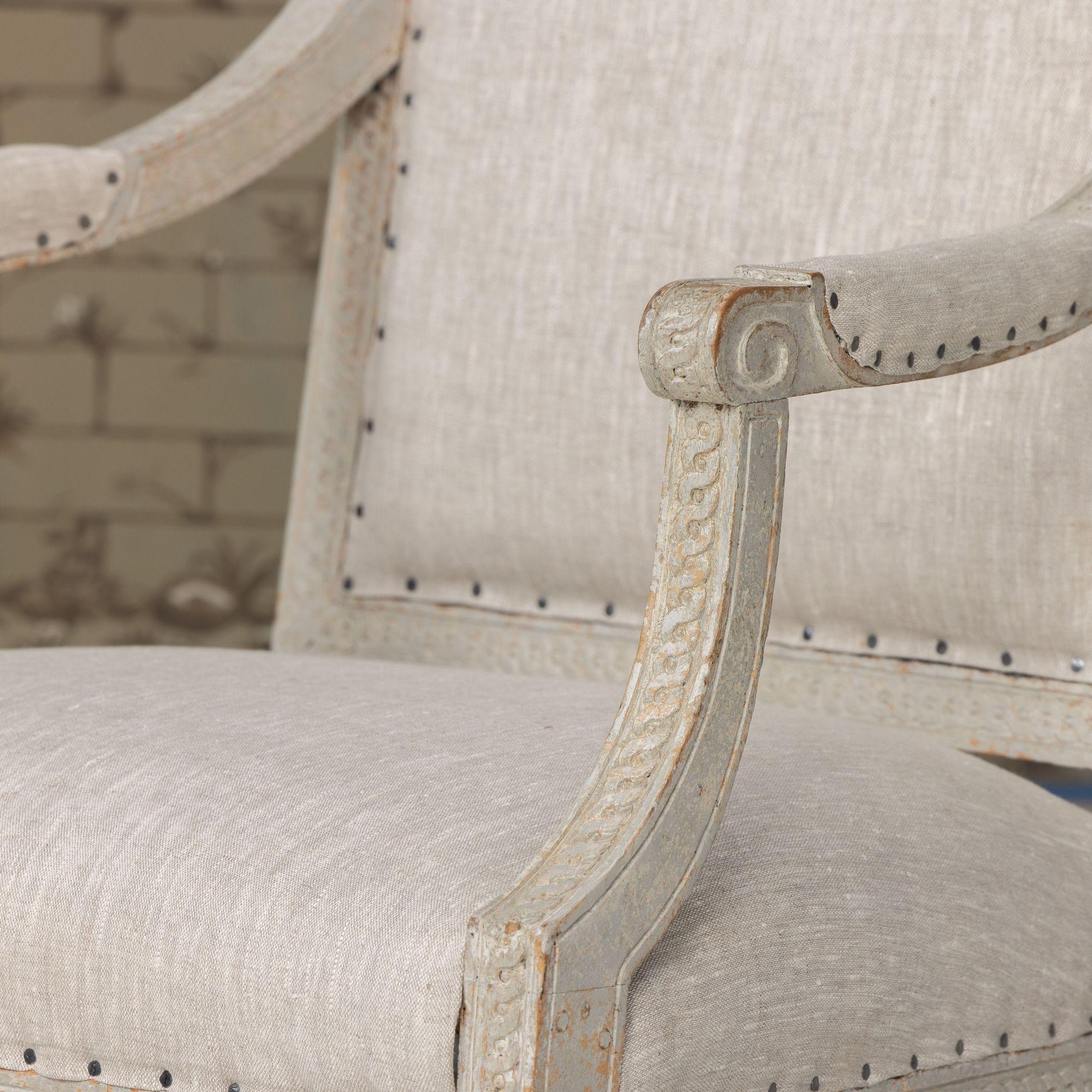 18th Century and Earlier 18th c. German Louis XVI Period Beech Wood Armchair in Original Paint For Sale