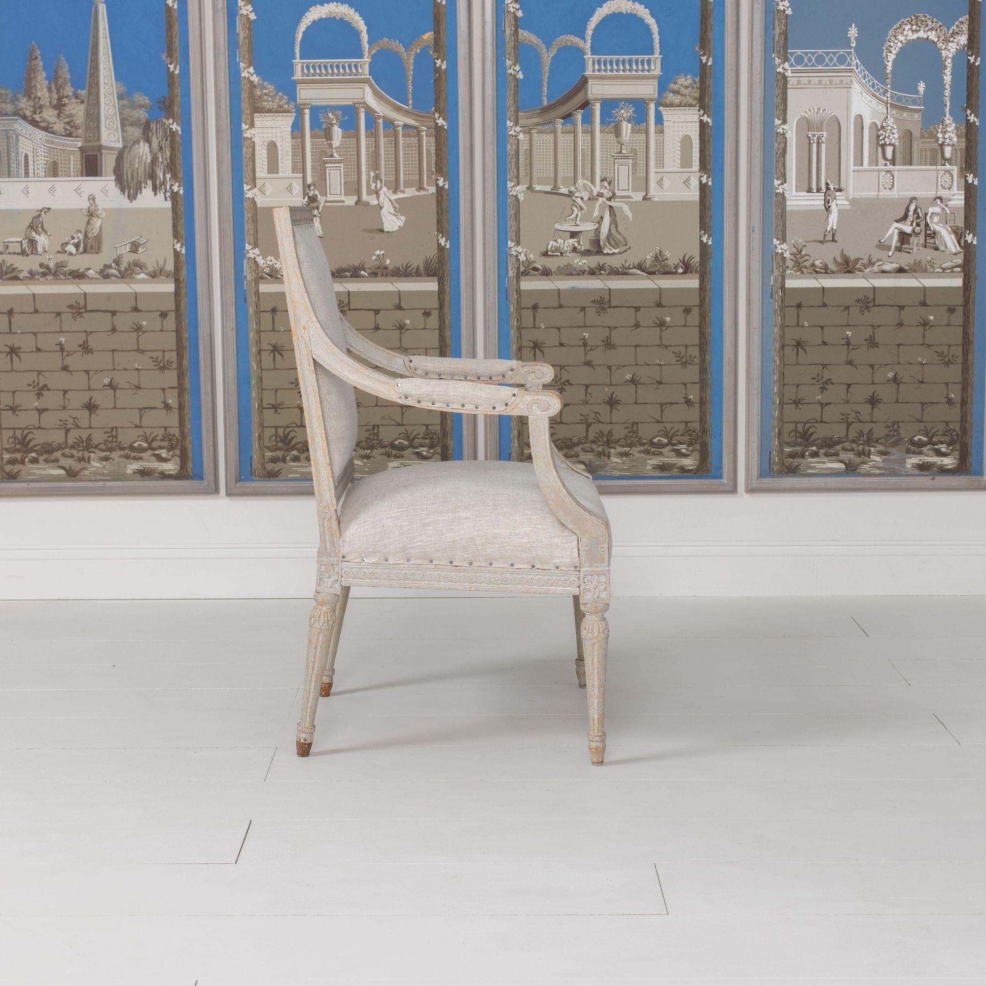 18th c. German Louis XVI Period Beech Wood Armchair in Original Paint For Sale 1