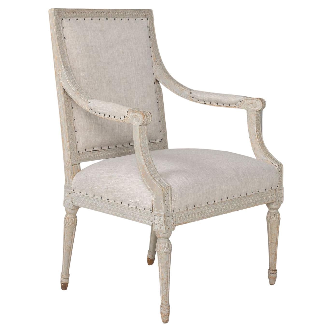 18th c. German Louis XVI Period Beech Wood Armchair in Original Paint