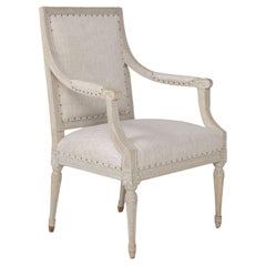 18th c. German Louis XVI Period Beech Wood Armchair in Original Paint